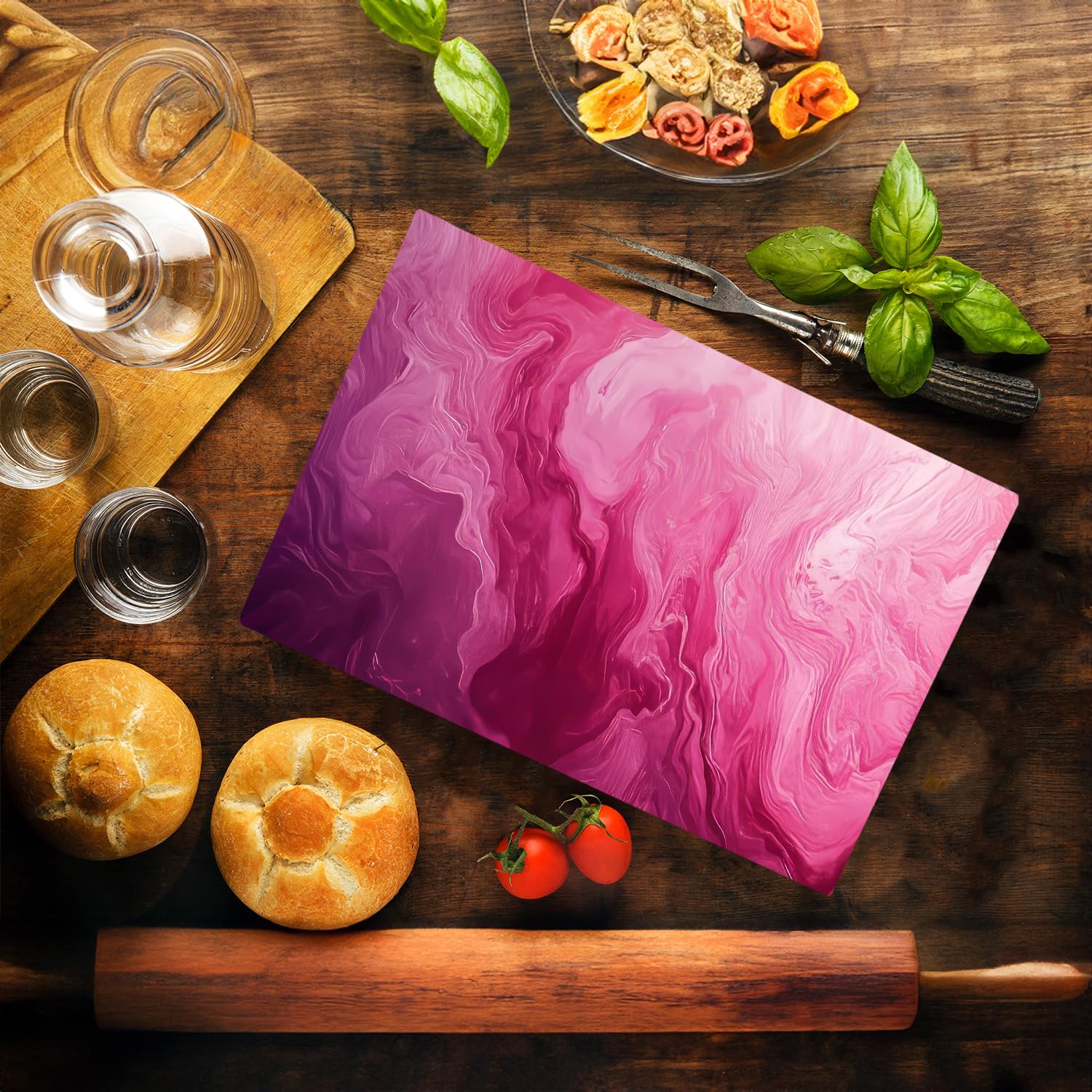 Pink White Marble Kitchen Glass Cutting Board Ocean Decorative Gift Marbled Granite Stone Rock Gift For Her Mom Wife (Pink 3)