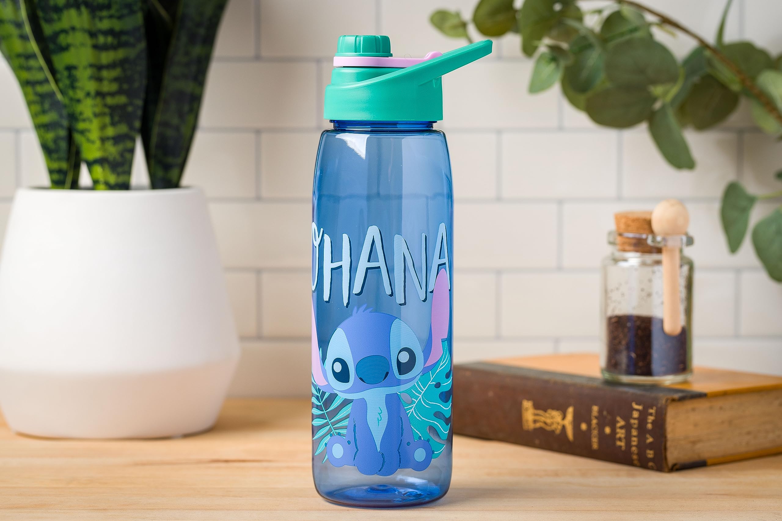 Silver Buffalo Disney Lilo and Stitch Ohana Water Bottle with Screw Lid  28 Ounces