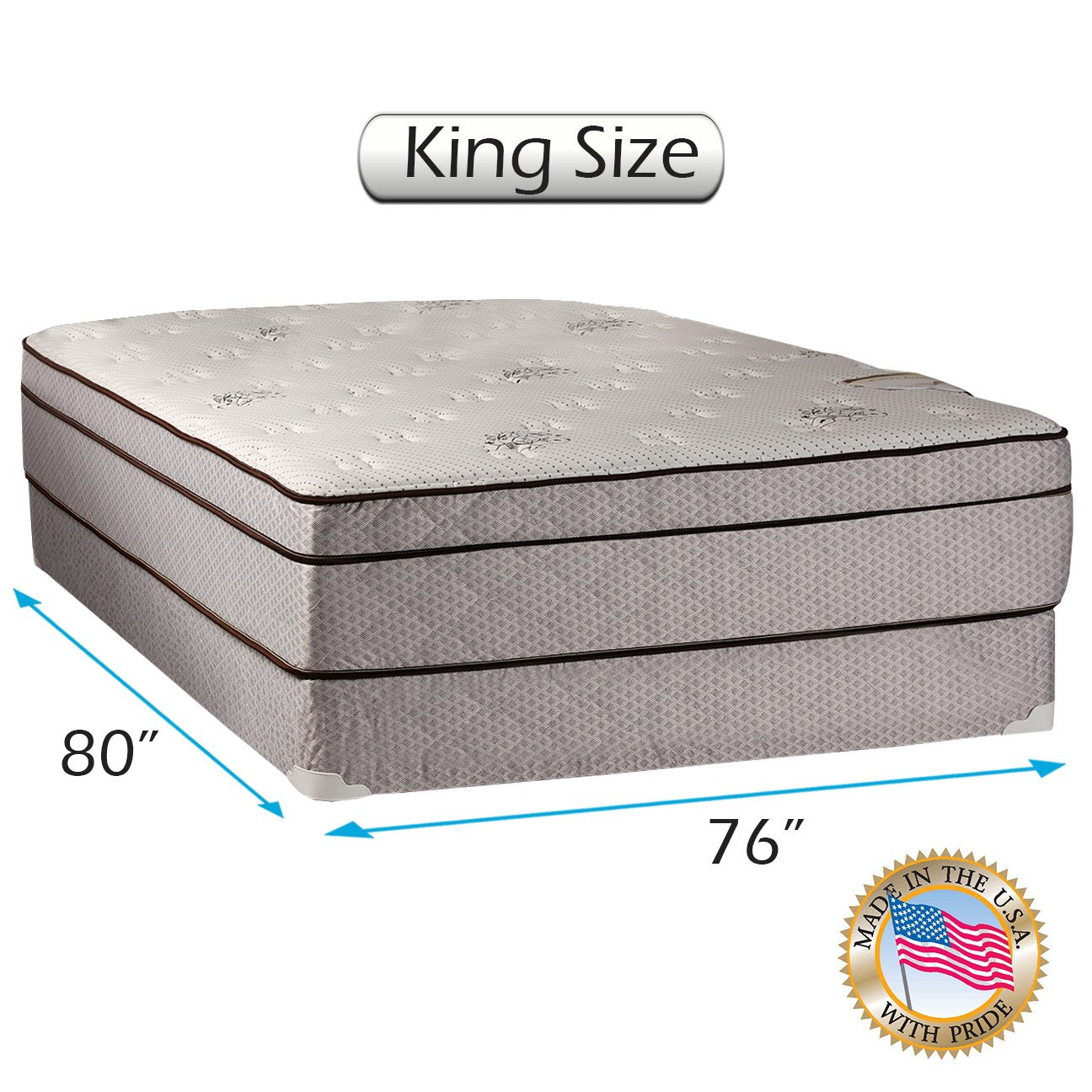 Dream Solutions Usa Fifth Ave Plush Foam Encased Eurotop (Pillowtop) King Size Mattress And Box Spring Set With Mattress Cover P