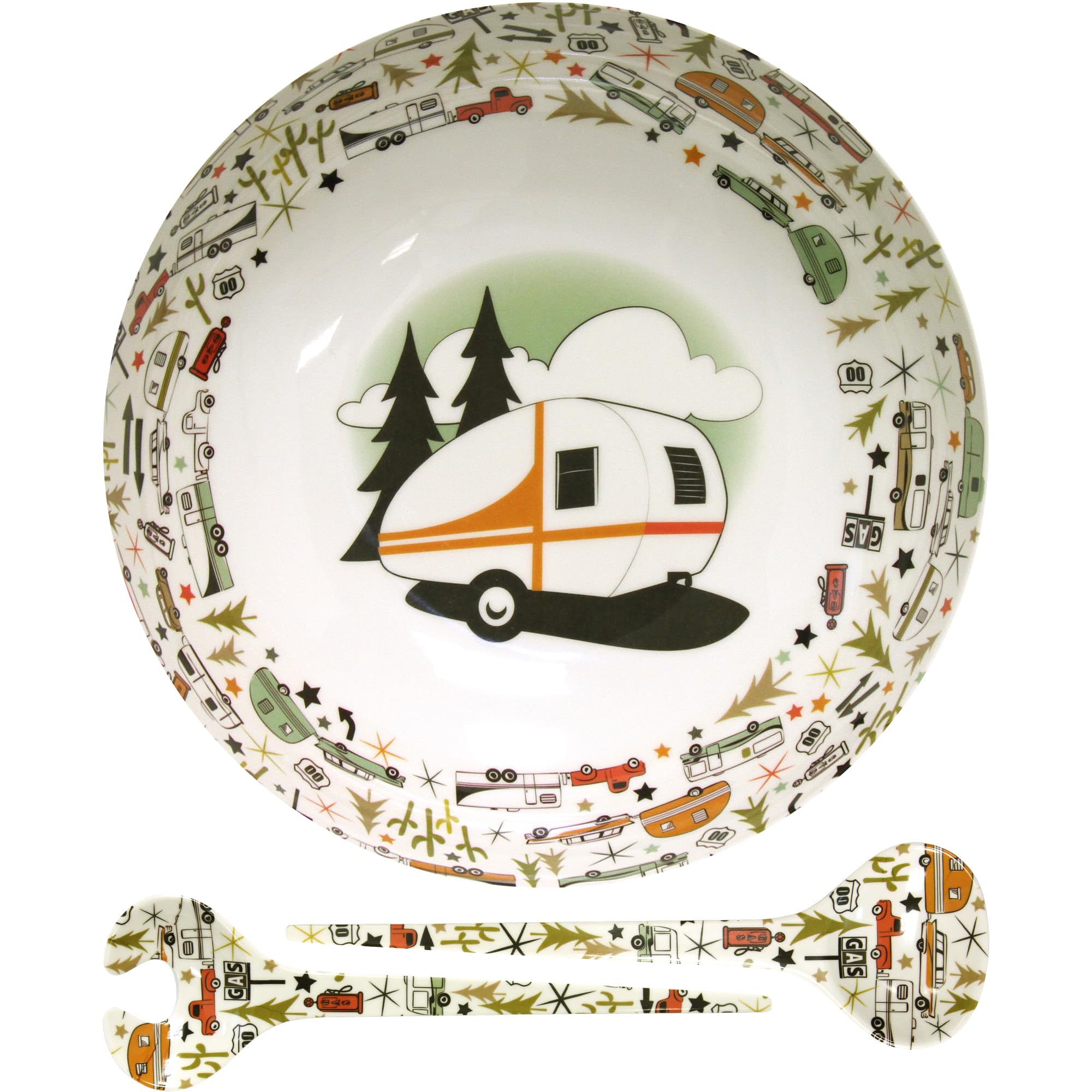 Camping Bowl with Servers Set - 11.8    x 11.8    Melamine Bowls for Salads, Popcorn, Fruits & More - BPA Free, Top Shelf Dishwa