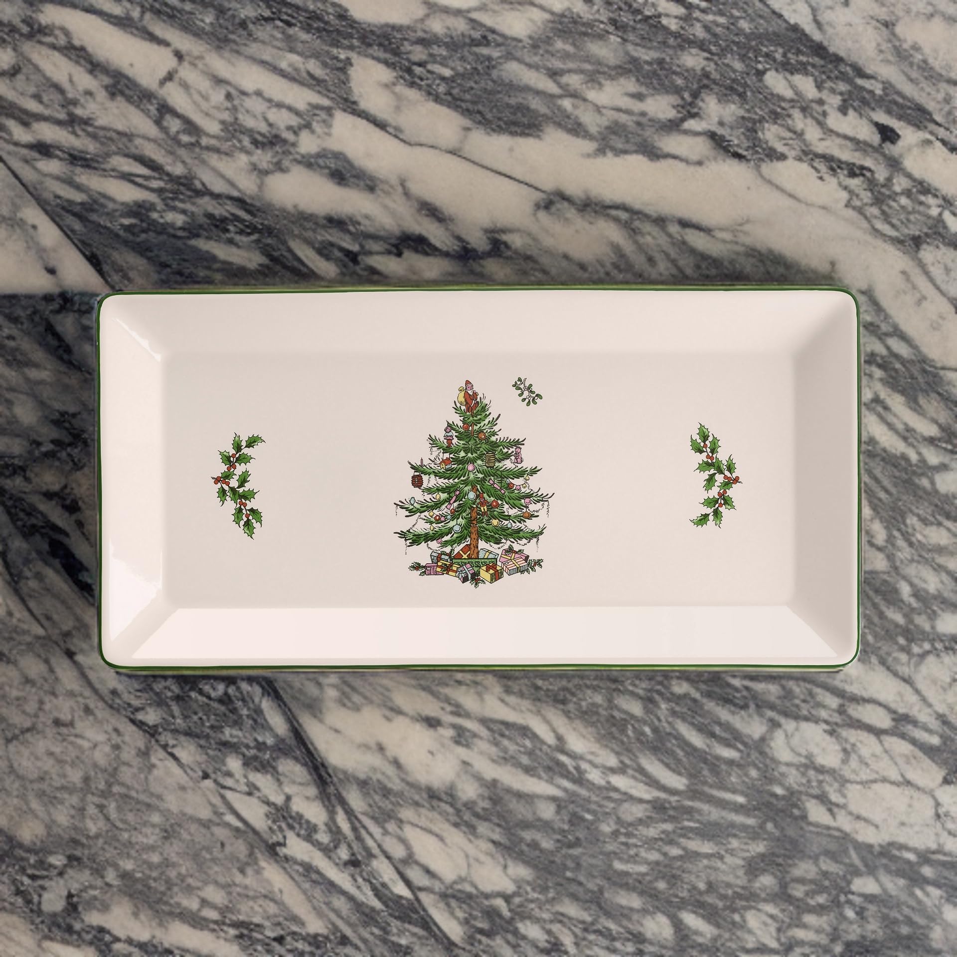 Spode Christmas Tree Collection Sandwich Tray  Serving Platter for Tea Sandwiches  Desserts  and Appetizers  Porcelain  Measures 14 Inch  Dishwasher Safe