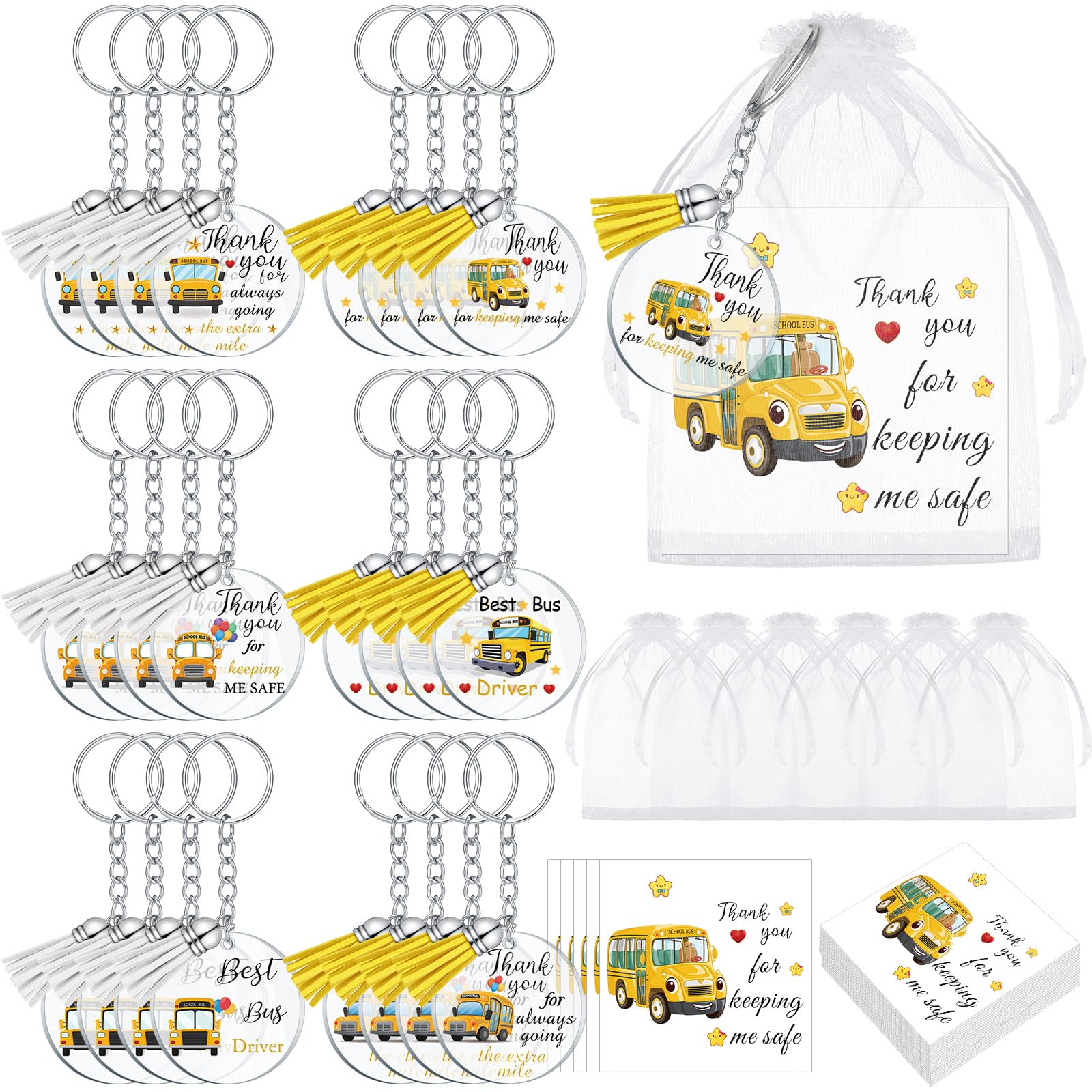 Geetery 24 Set School Bus Driver Appreciation Gifts Bulk Back To School Gifts For Bus Driver Acrylic Keychain Gift With Tassels