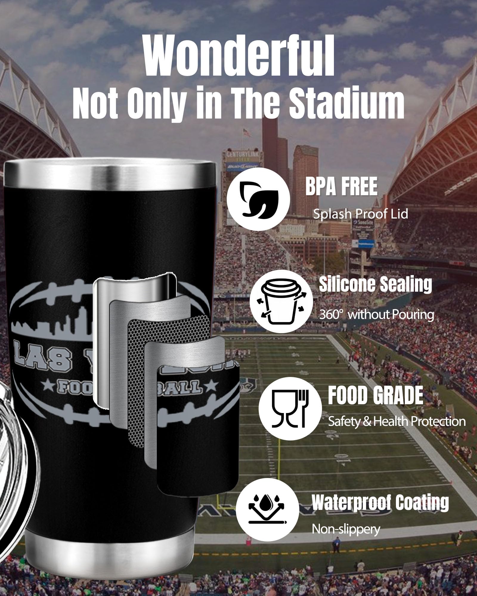 Football Fan 20 Oz Insulated Travel Coffee Cup Mug Tumbler with Lid Las Vegas Themed Merch Shop Men Women Sport Stuff Gear Raide