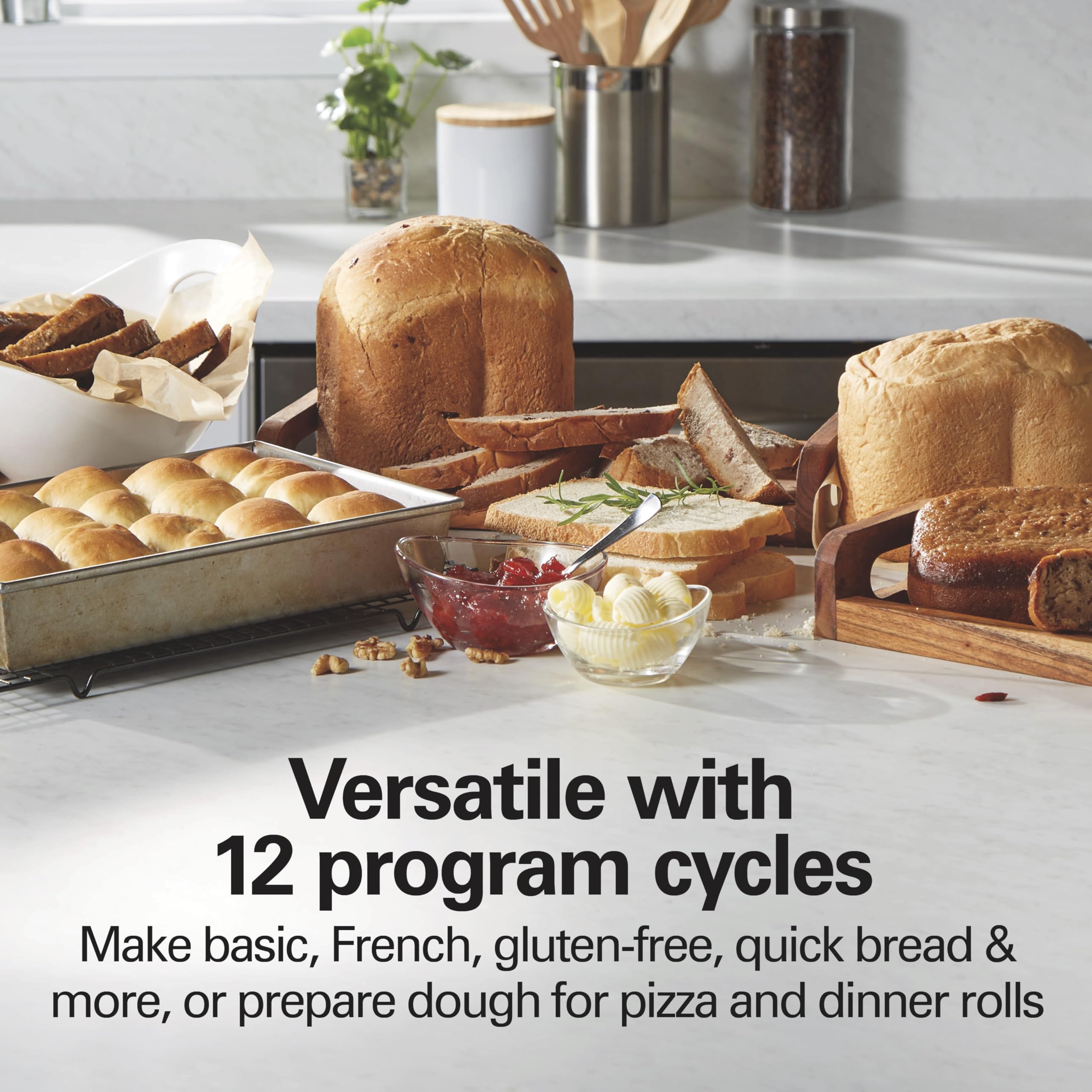 Hamilton Beach Bread Maker Machine  Digital  Programmable  12 Settings + Gluten Free  Dishwasher Safe Pan + Kneading Paddle  2 lb Capacity  Black (29982)