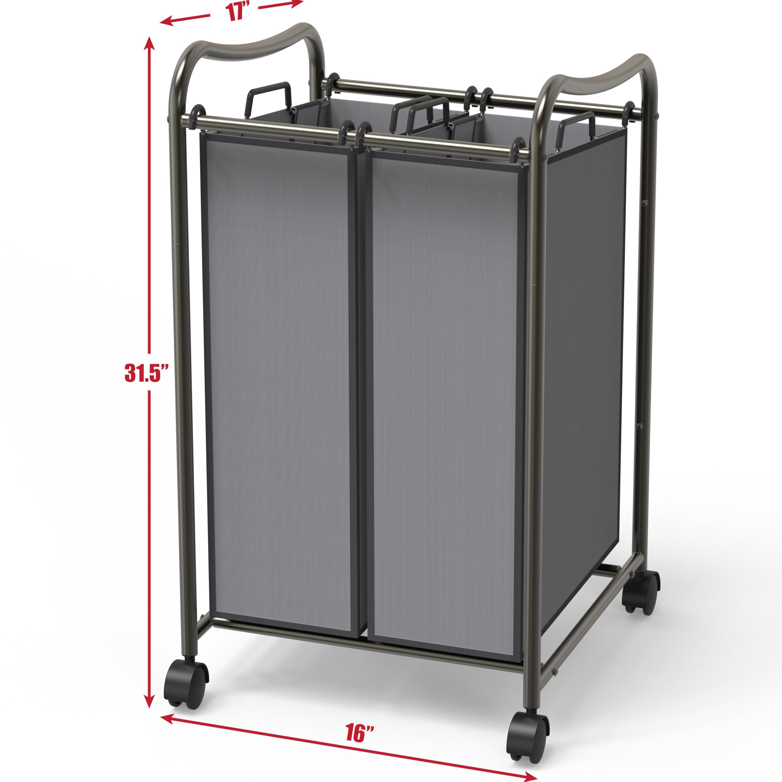 Simplehouseware 2 Bags Laundry Sorter, Dark Grey