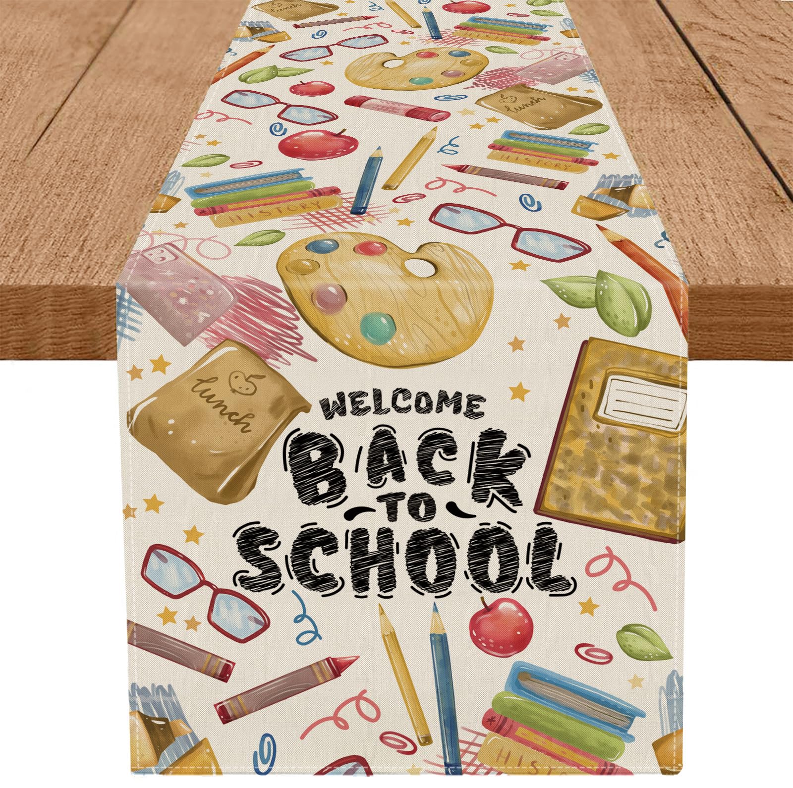 Welcome Back To School Table Runner Books Pencil Glasses Students First Day Of School Classroom Kitchen Dining Table Room Decora