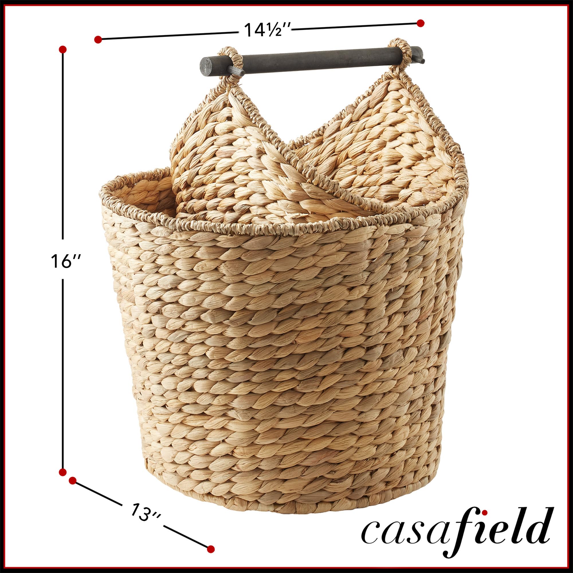 Casafield Toilet Paper Roll Storage Basket with Magazine Holder, Natural - Woven Water Hyacinth Wicker Bathroom Bin for Bath Tis