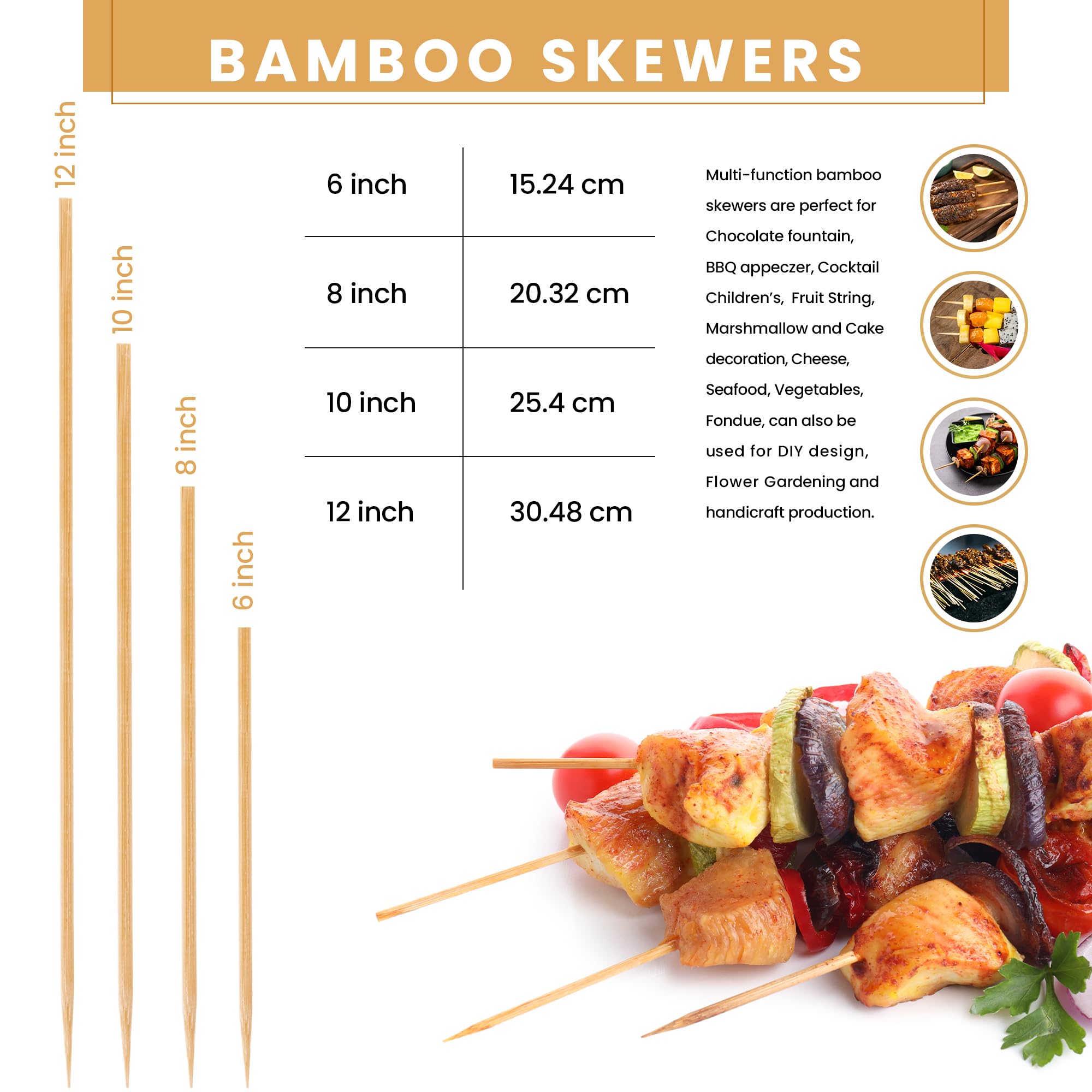 DecorRack Natural Bamboo Skewer Sticks  400 Pack of 6 inch Organic Wooden Barbecue Kabob Skewers  Best for Grill  BBQ  Kebab  Marshmallow Roasting or Fruit Sticks