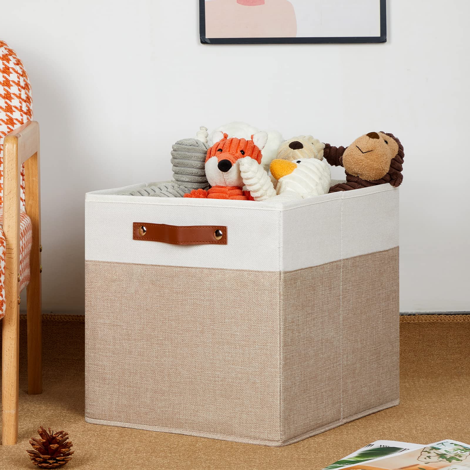 Dullemelo Cube Storage Bins,13 X 13 X 13 Inch Fabric Storage Cubes For Organizing,Collapsible Foldable Linen Canvas Closet Stora