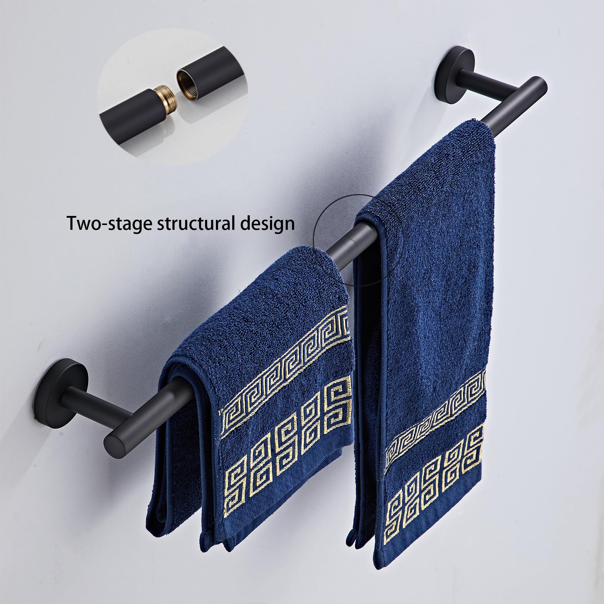 Matte Black Bathroom Hardware Set 5 Piece With Towel Racks For Bathroom, Sus304 Stainless Steel Bath Towel Bar Set, 24 Inch Wall
