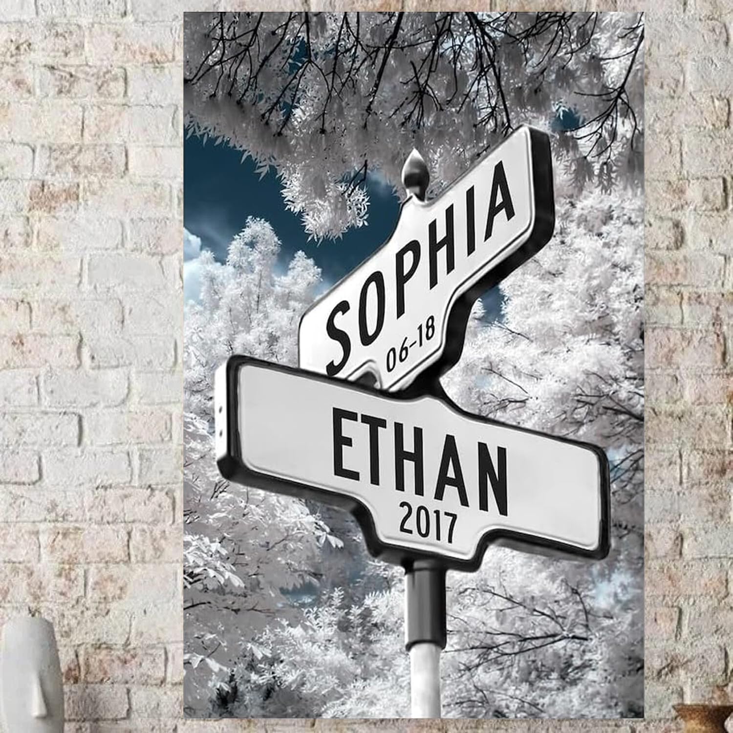 Personalized Crossroads Sign Couple'S Name And Date On Street Sign Poster Or Canvas Prints Love Gift For Anniversary, Wedding Gi