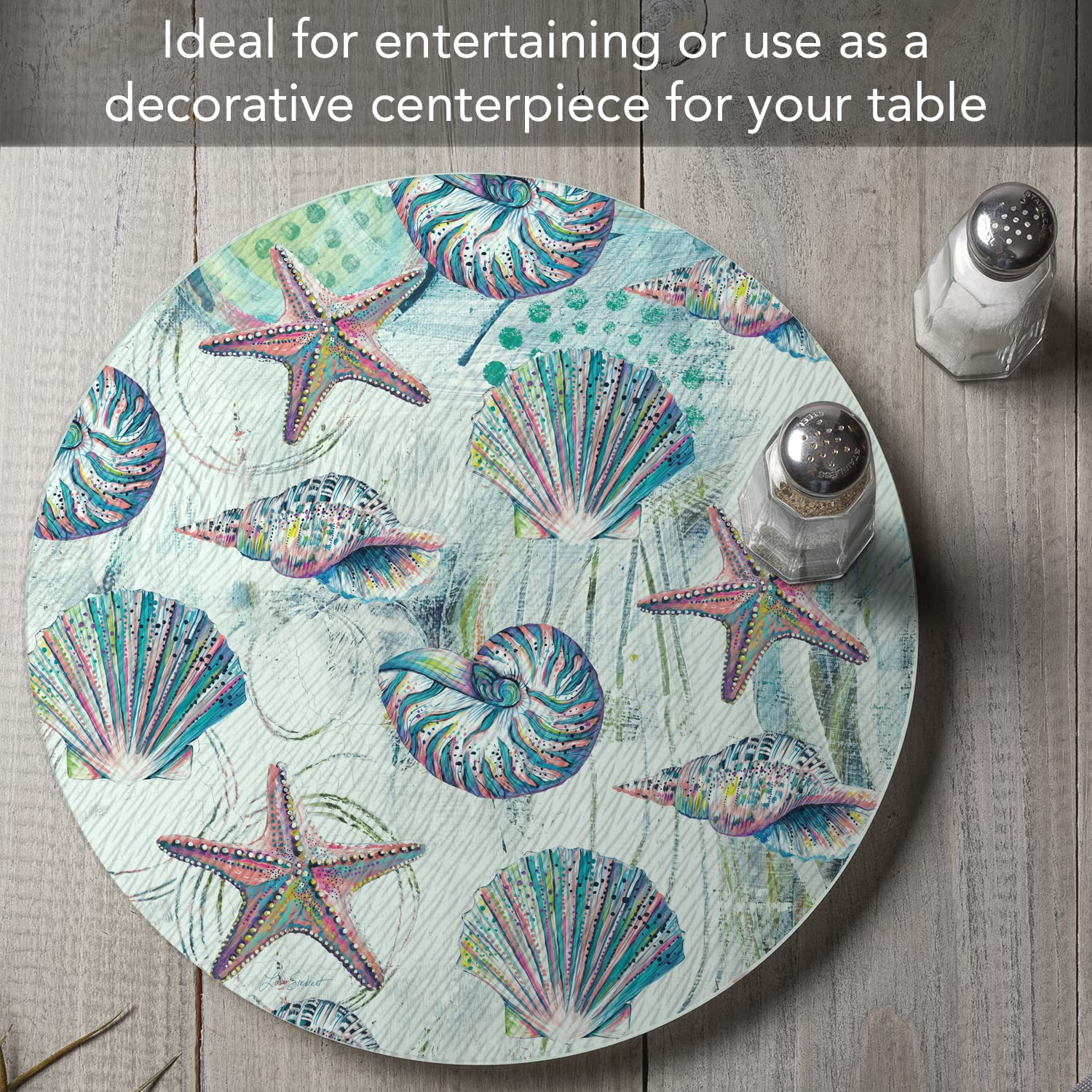 Counterart Jewels Of The Sea 4Mm Heat Tolerant Tempered Glass Lazy Susan Turntable 13'' Diameter Cake Plate Condiment Caddy Pizz