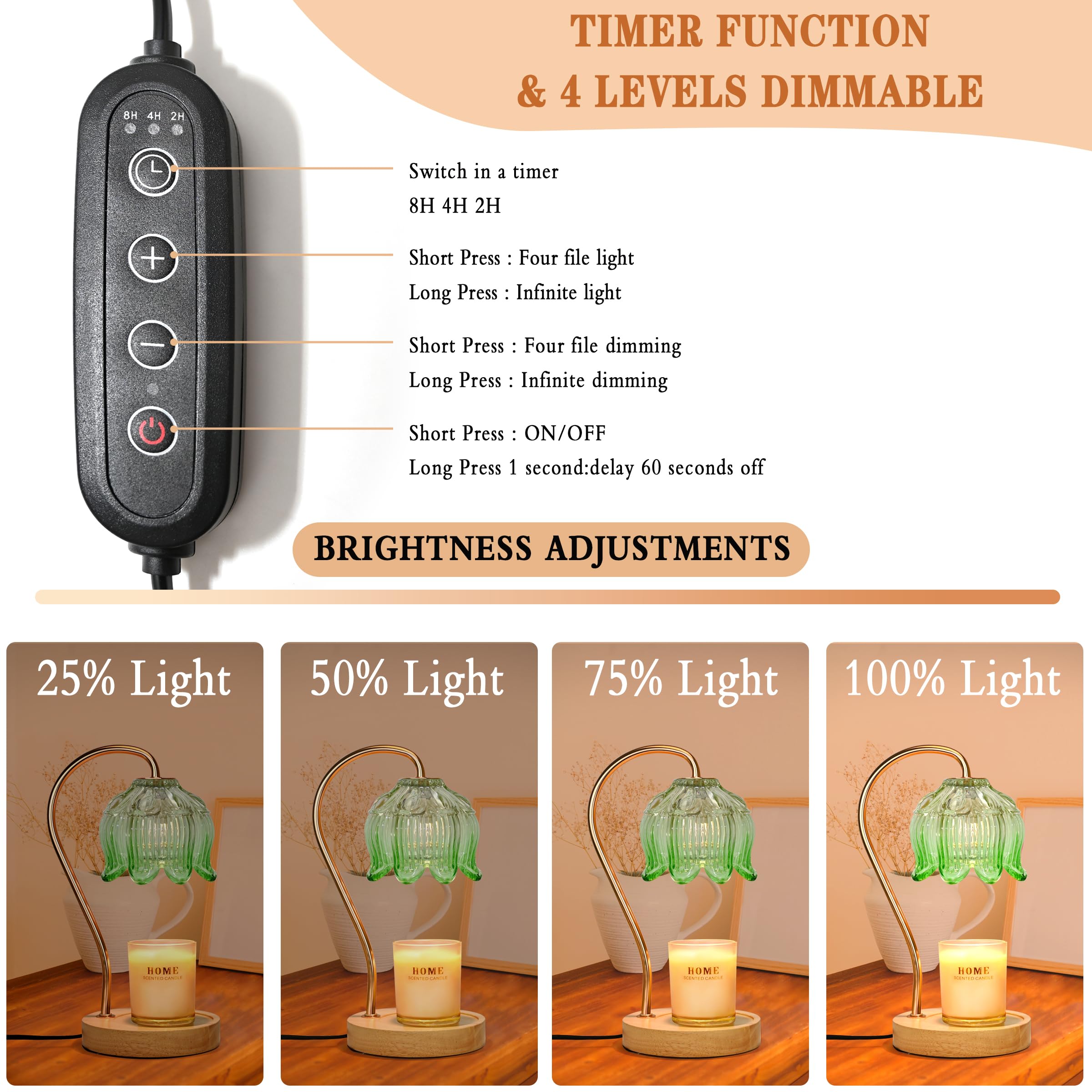 NONVJJ Candle Warmer lamp with Timer Dimmer,Electric Candle Warmer, Vintage Flower Lotus lamp,Compatible with Various Candles, G
