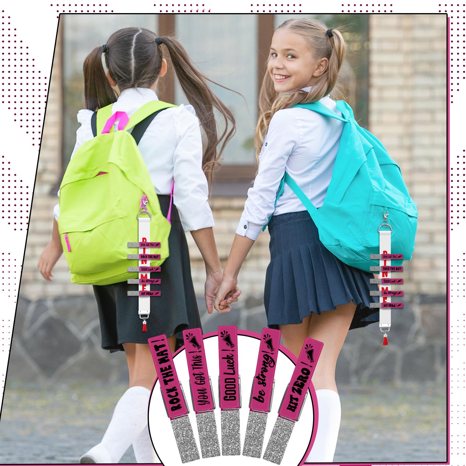 Kigeli 30 Pcs Spirit Clips Cheer Pins Cheerleader Gifts Clothes Pins for Backpacks Competition Glittered for Team Cheer Gifts St