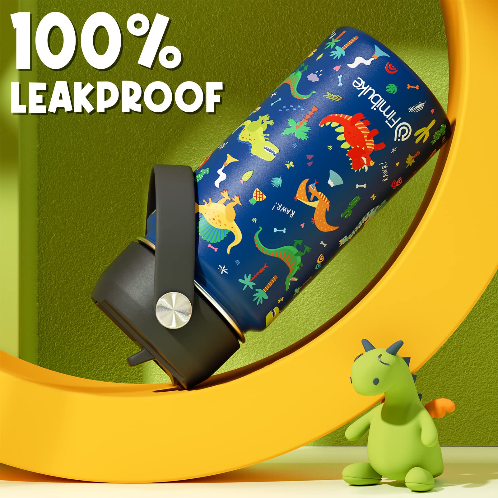 Fimibuke Kids Insulated Water Bottle, 14Oz Bpa Free Double Wall Vacuum Tumbler 18/8 Stainless Steel Leak Proof Kids Cups With St