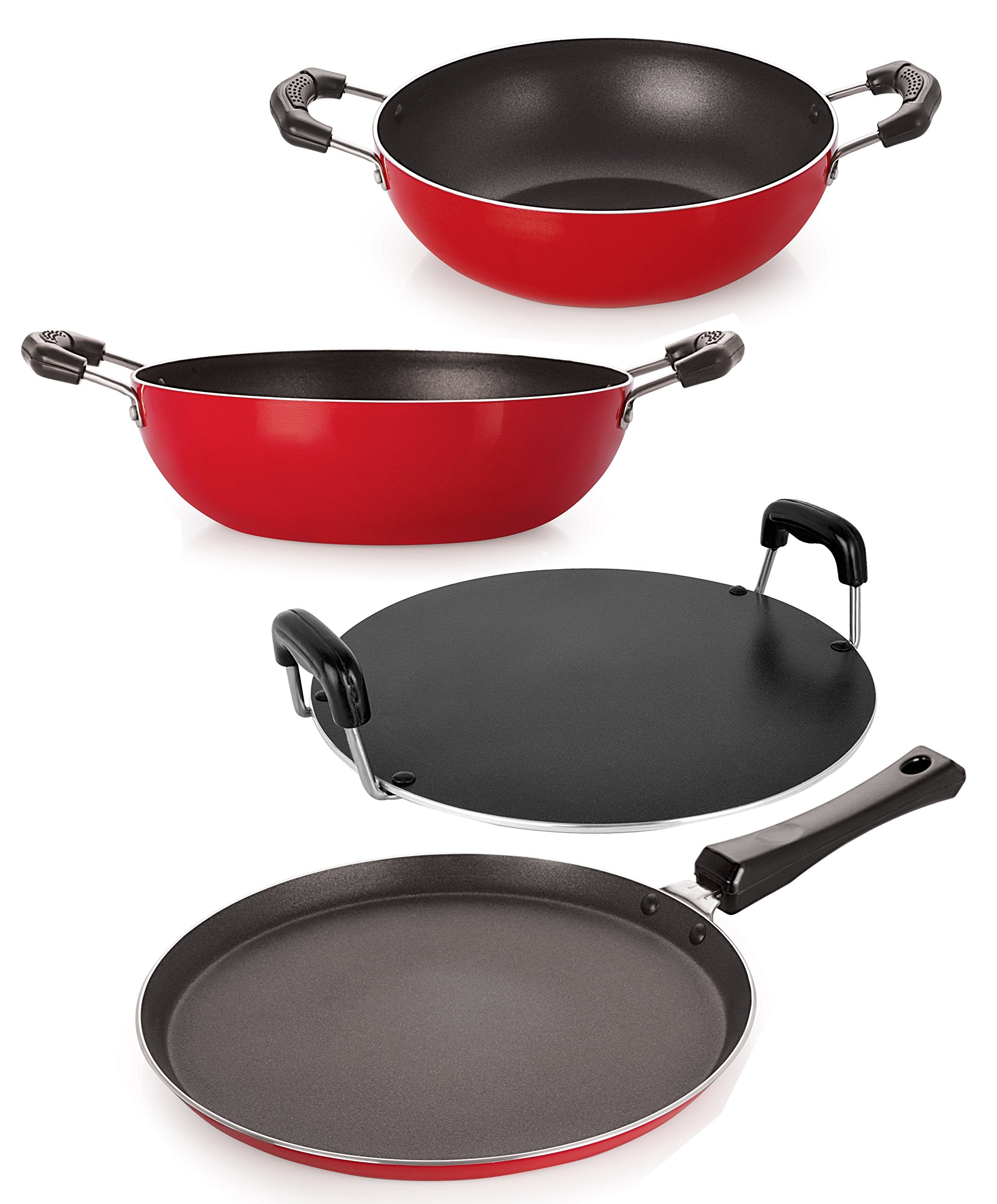 Nirlon NonStick Aluminium Tawas And Kadhai Combo Kitchenware Set With Stainless Steel Lid, Bakelite Handle