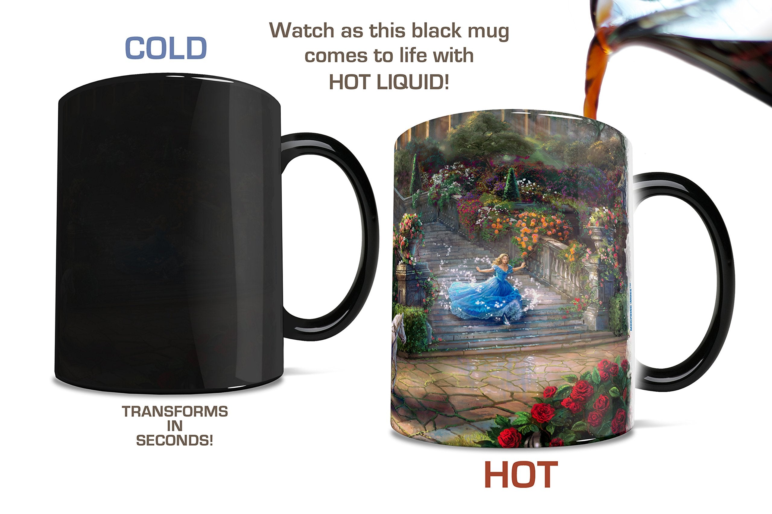 Morphing Mugs Disney Cinderella Color Changing Mug - 11 oz Ceramic - Black - Heat Sensitive - Model COMINHKPR129914