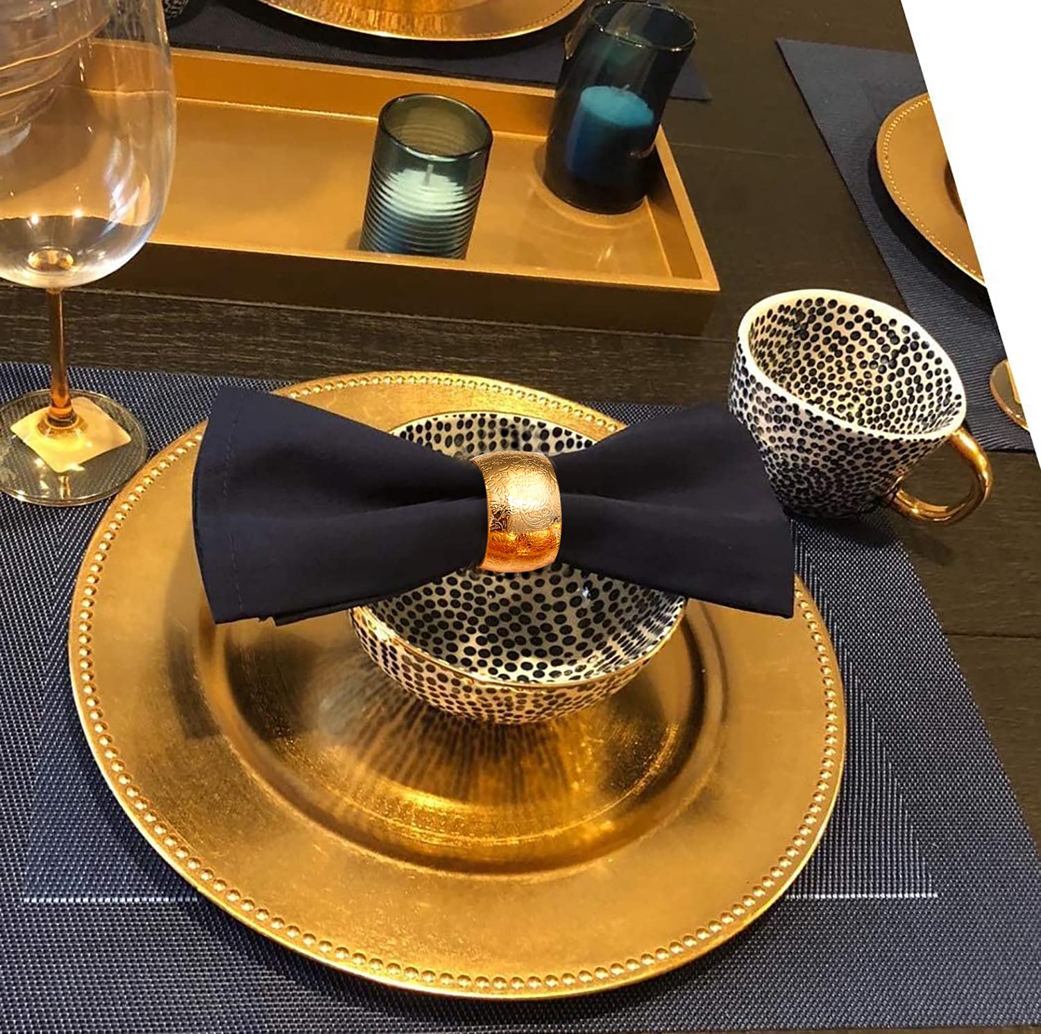 Napkin Rings - Round Napkin Holder Rings For Dinning Table Parties Weddings Family Gather- Holiday Banquet Christmas Dinner Serv
