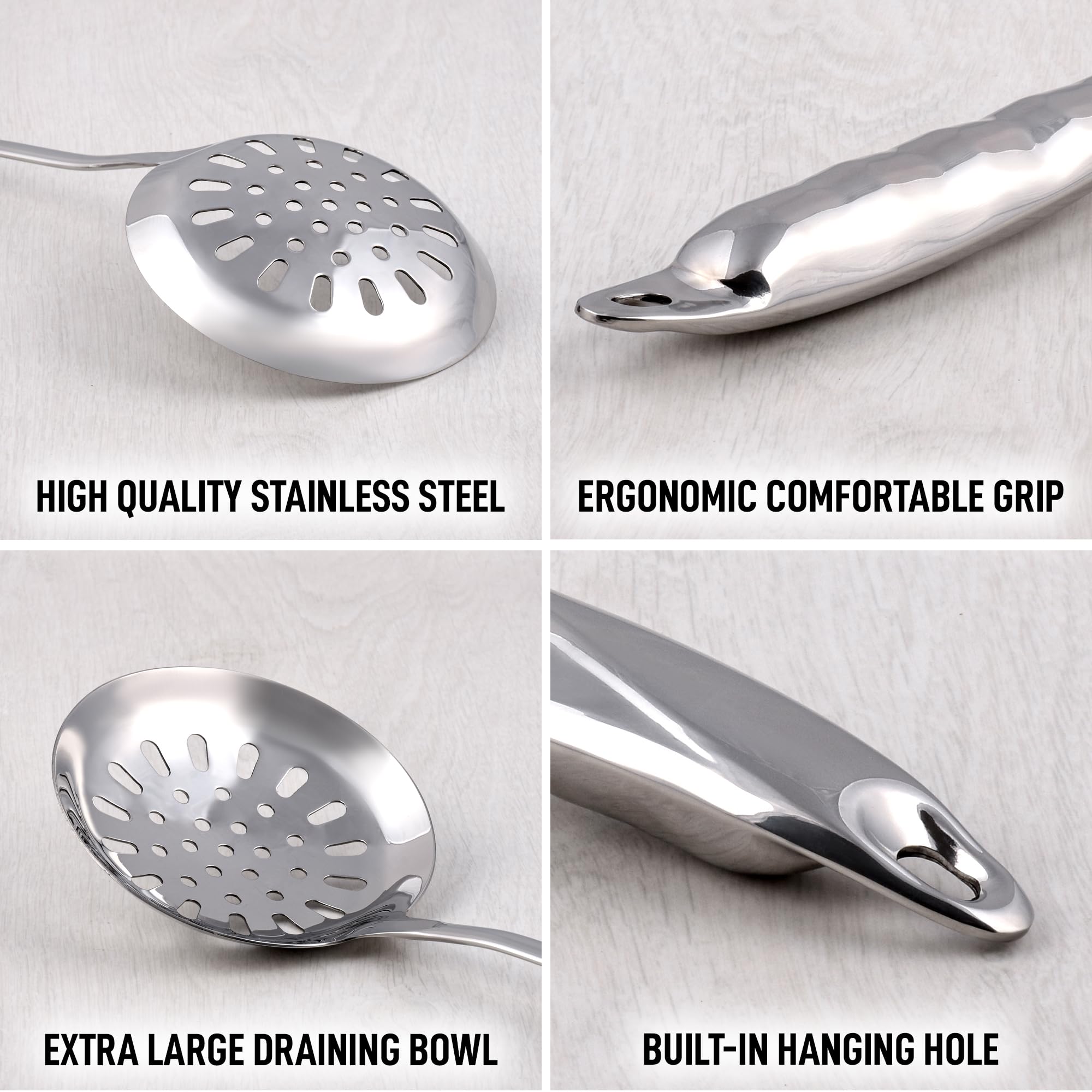 Zulay Kitchen Stainless Steel Slotted Serving Spoon - Large Frying Spoon Skimmer - Durable Utensil With Ergonomic, Easy To Use H