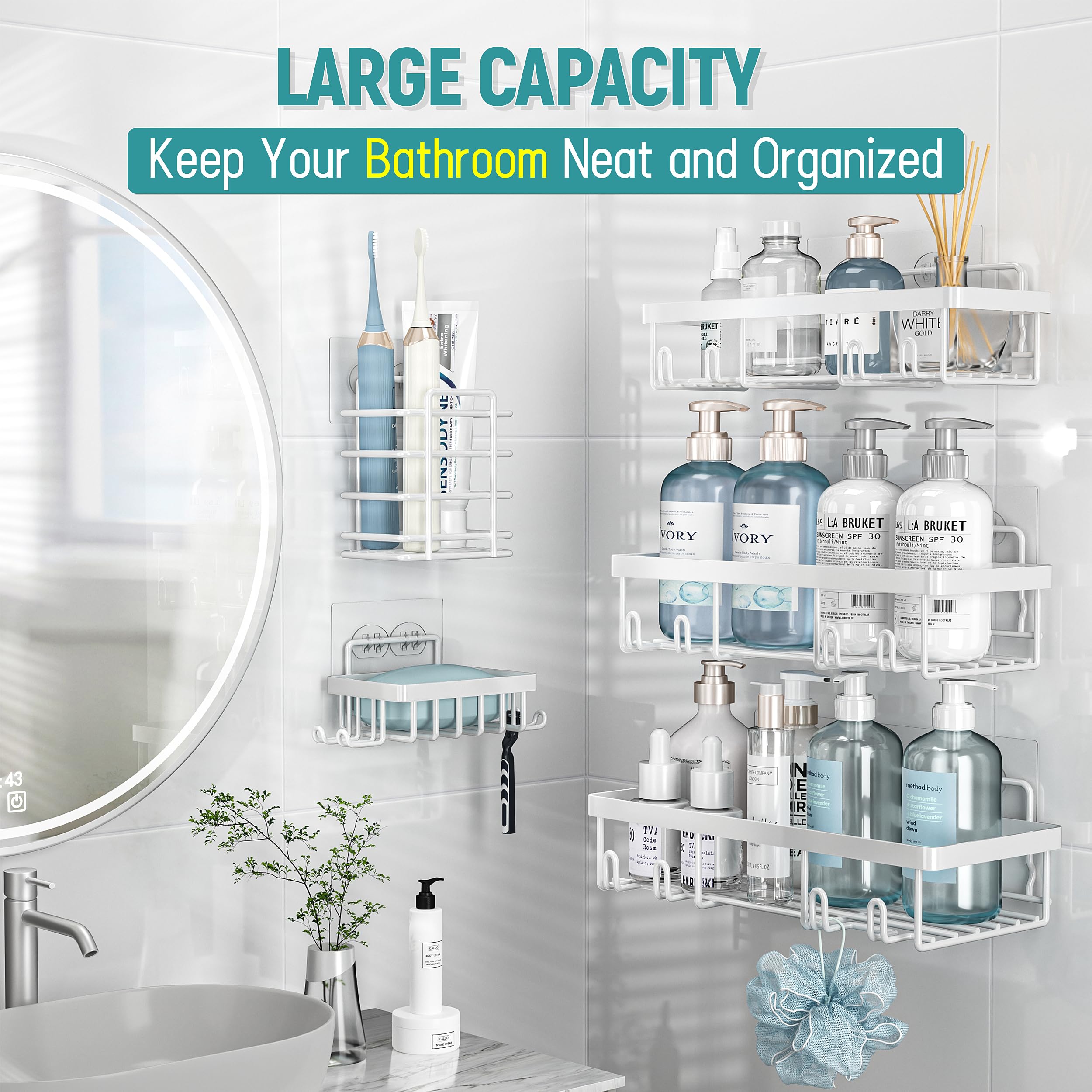 Liuoud Shower Caddy 5 Pack, Bathroom Shower Organizer Rack For Inside Shower, Adhesive Shower Shelf,Shampoo Holder, Shower Baske