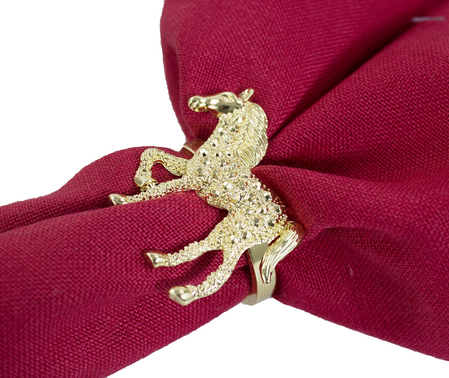 Fennco Styles Decorative Bejeweled Design Horse Metal Napkin Rings, Set Of 4 - Gold Napkin Holders For Family Dinner, Theme Part