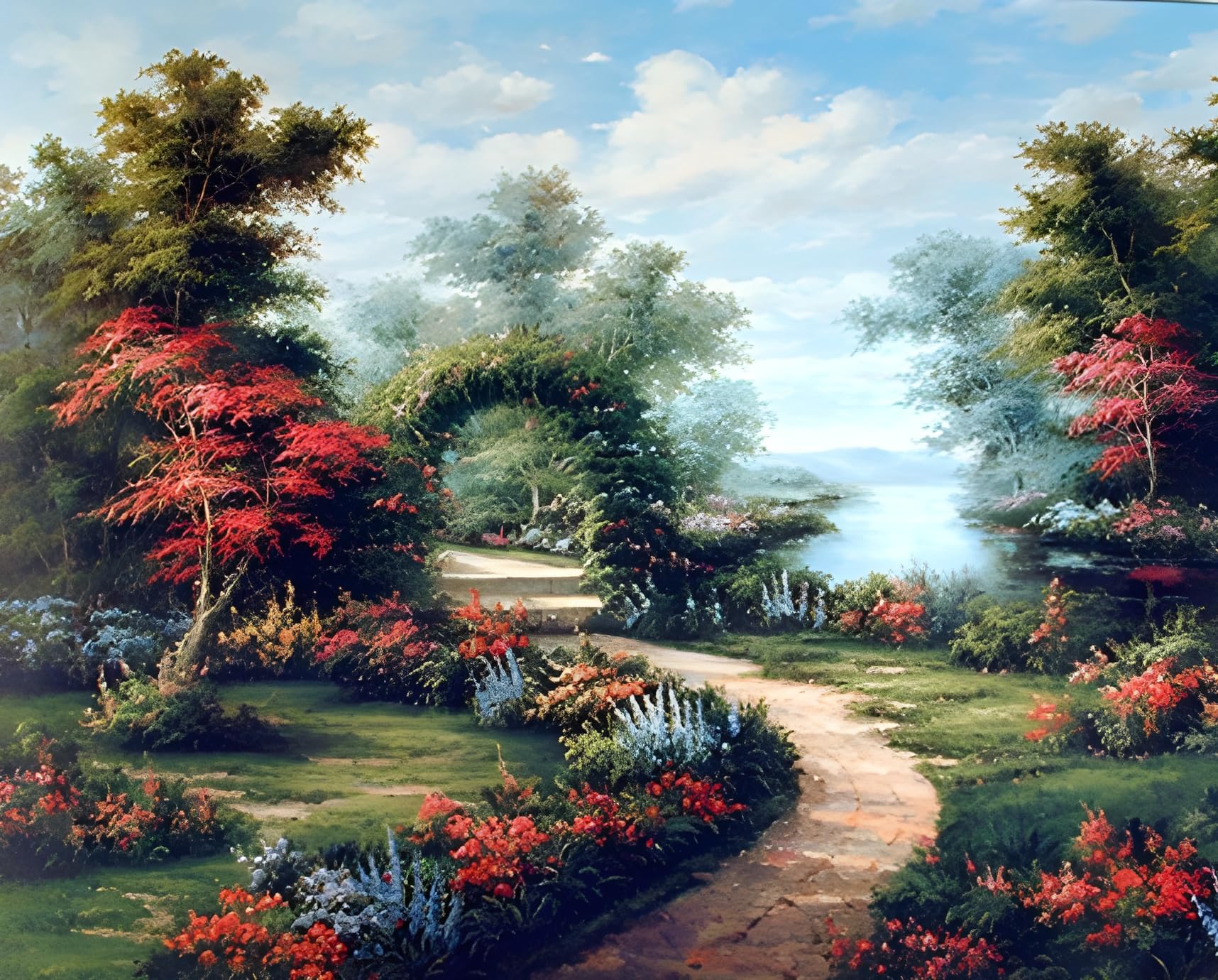 Landscape Wall Decor Garden Path Under Flower Arch Scenic Art Print Poster (16X20)