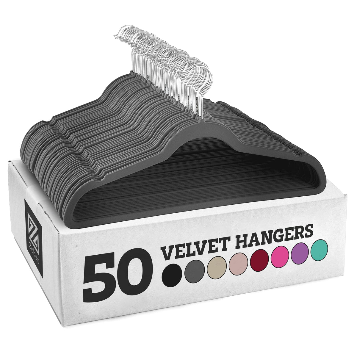 Zober Velvet Hangers 50 Pack - Heavy Duty Gray Hangers For Coats, Pants & Dress Clothes - Non Slip Clothes Hanger Set - Space Sa