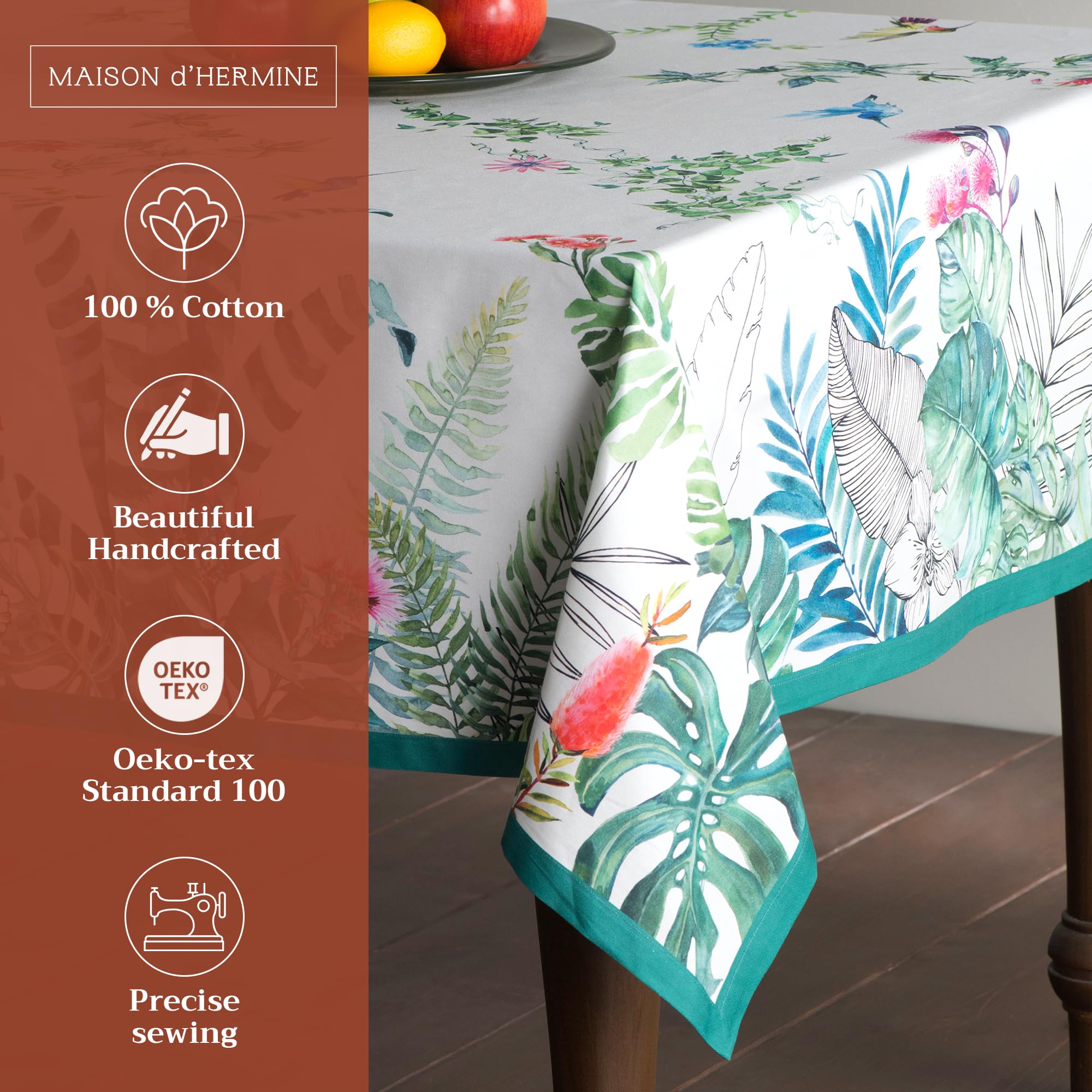 Maison d Hermine Table Cloth Rectangle Table 100% Cotton 60 x 108 Inches Tablecloth Reusable Decorative for Dining Room, Farmho
