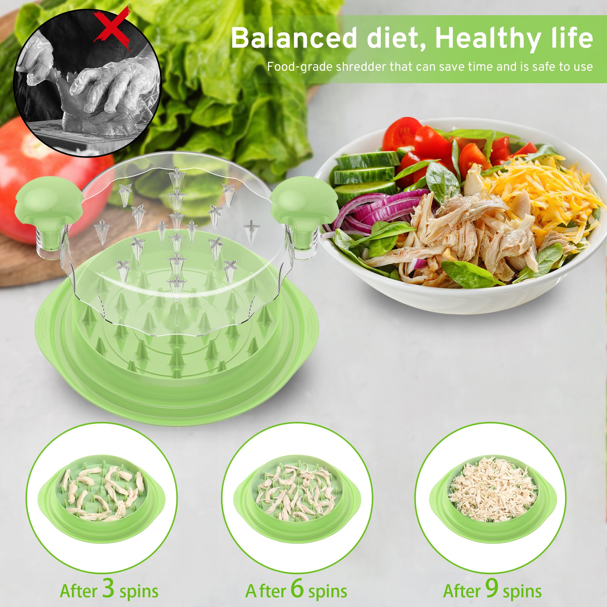 Upgrade Chicken Shredder, 10''Chicken Shredder Tool Twist With Transparent Lid, Ergonomic Handle And Anti-Slip Base, Dishwasher
