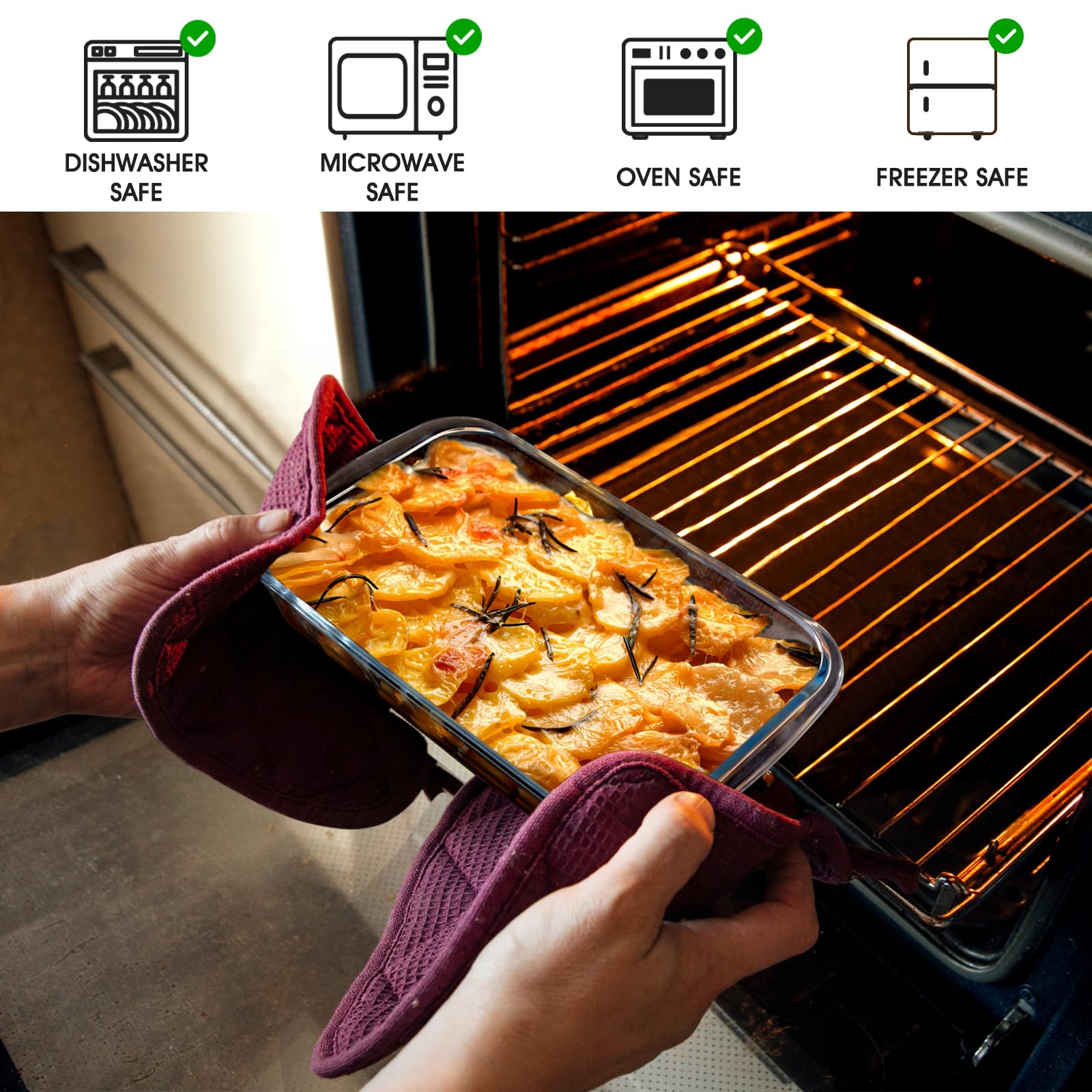 NUTRIUPS Mini 1.5 QT Glass Baking Dish - Clear Tempered Glass Casserole Pan for Oven, Rectangular Bakeware (6.5in x 10in)