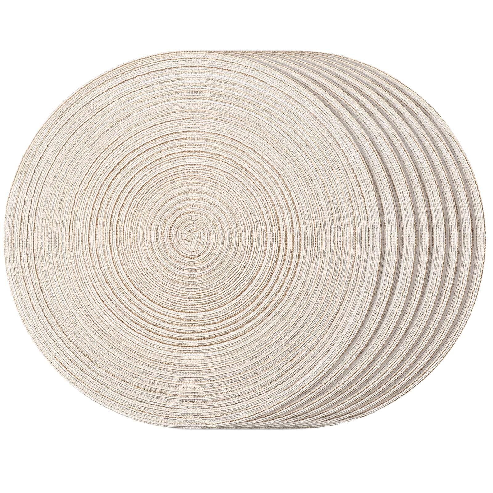 Funwheat Round Braided Placemats Set Of 8 Place Mats For Dining Tables Woven Heat Resistant Table Mats 15 Inch (E Beige, 8Pcs)