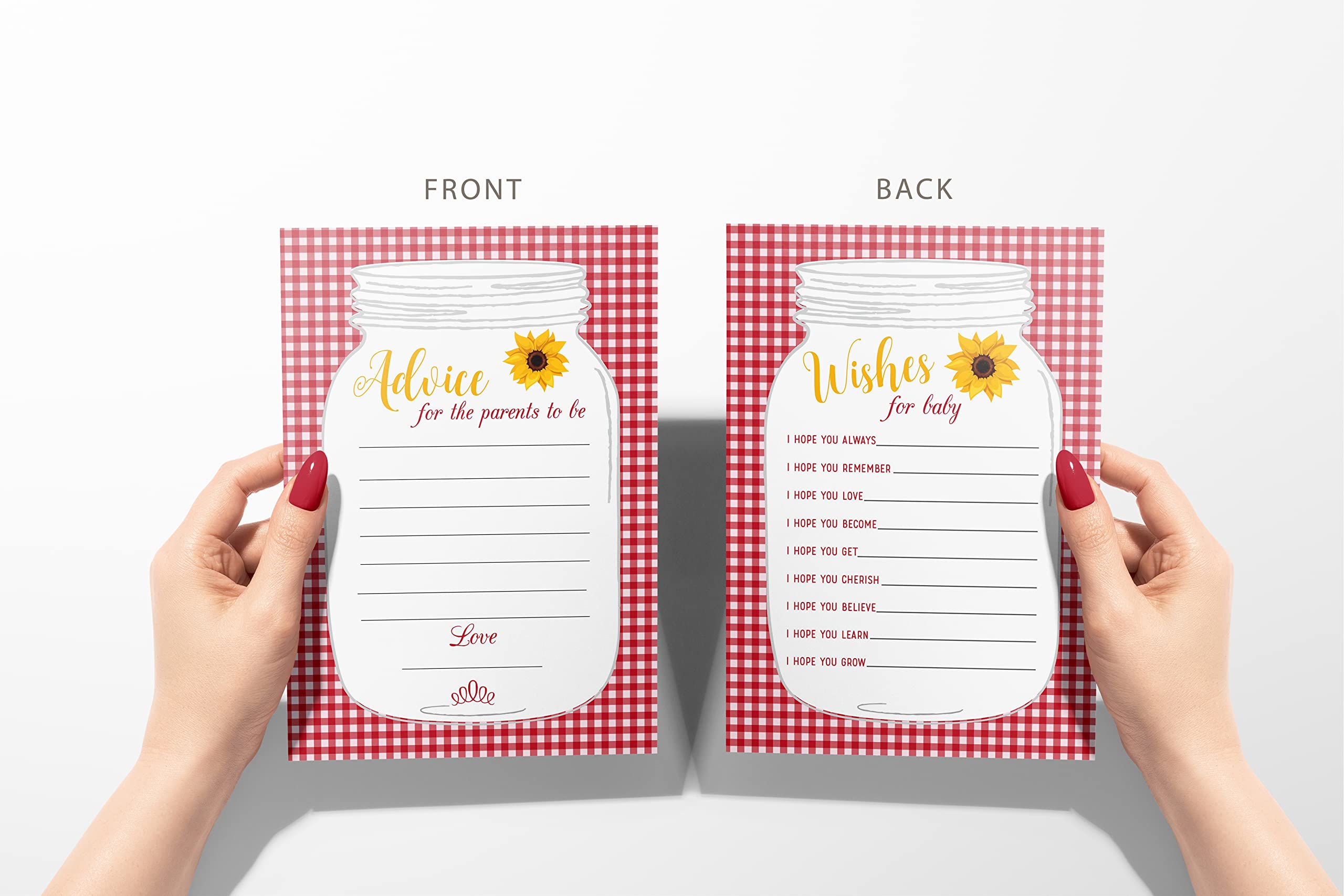 Babyq Bbq Baby Shower Advice Cards, Wishes For Baby - Fun Mason Jar Rustic Neutral Game Cards - 50 Count Printed Front And Back