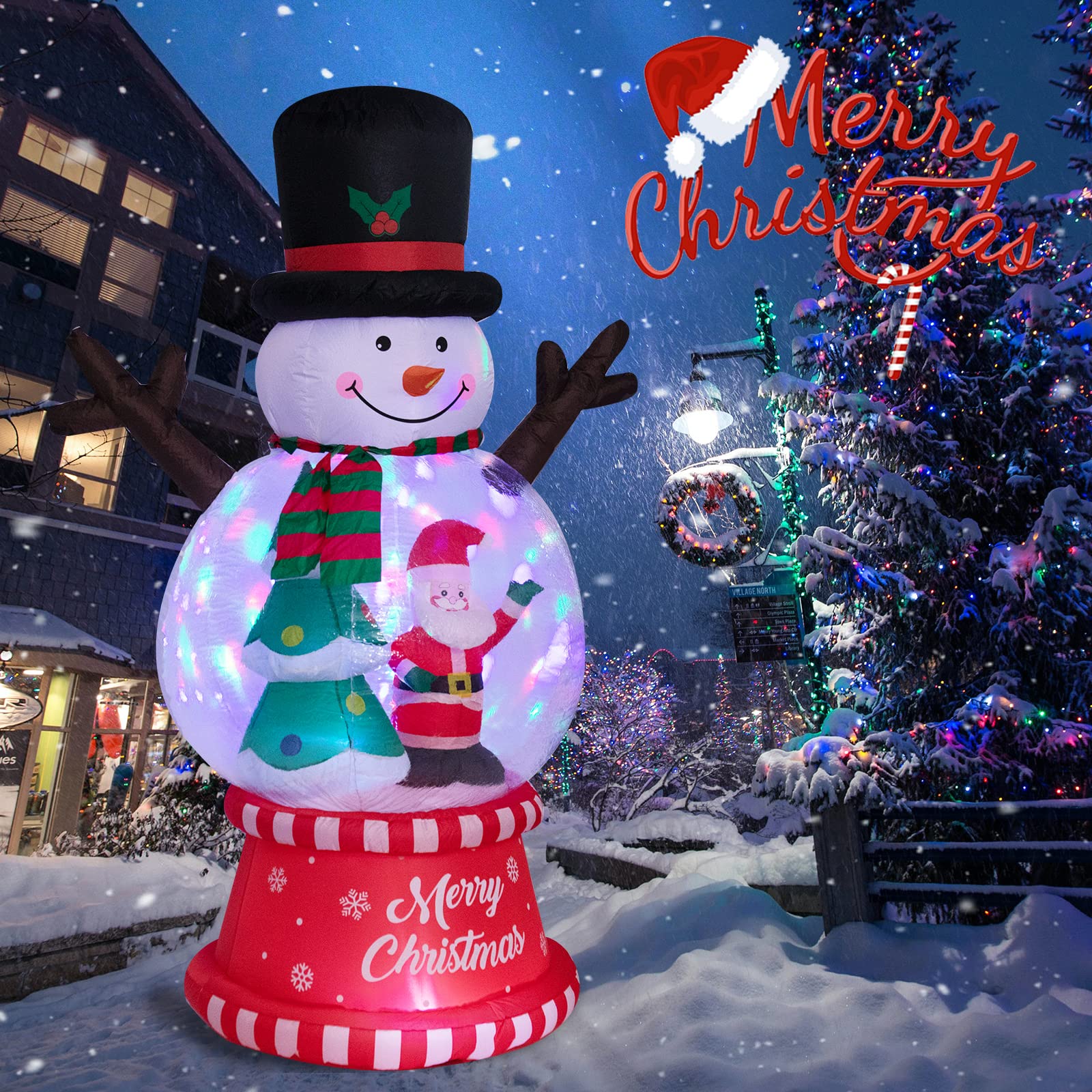 Risenor 8 FT Height Christmas Inflatables Snowman Globe with Christmas Tree and Santa Claus Outdoor Decorations, Inflatables Sno