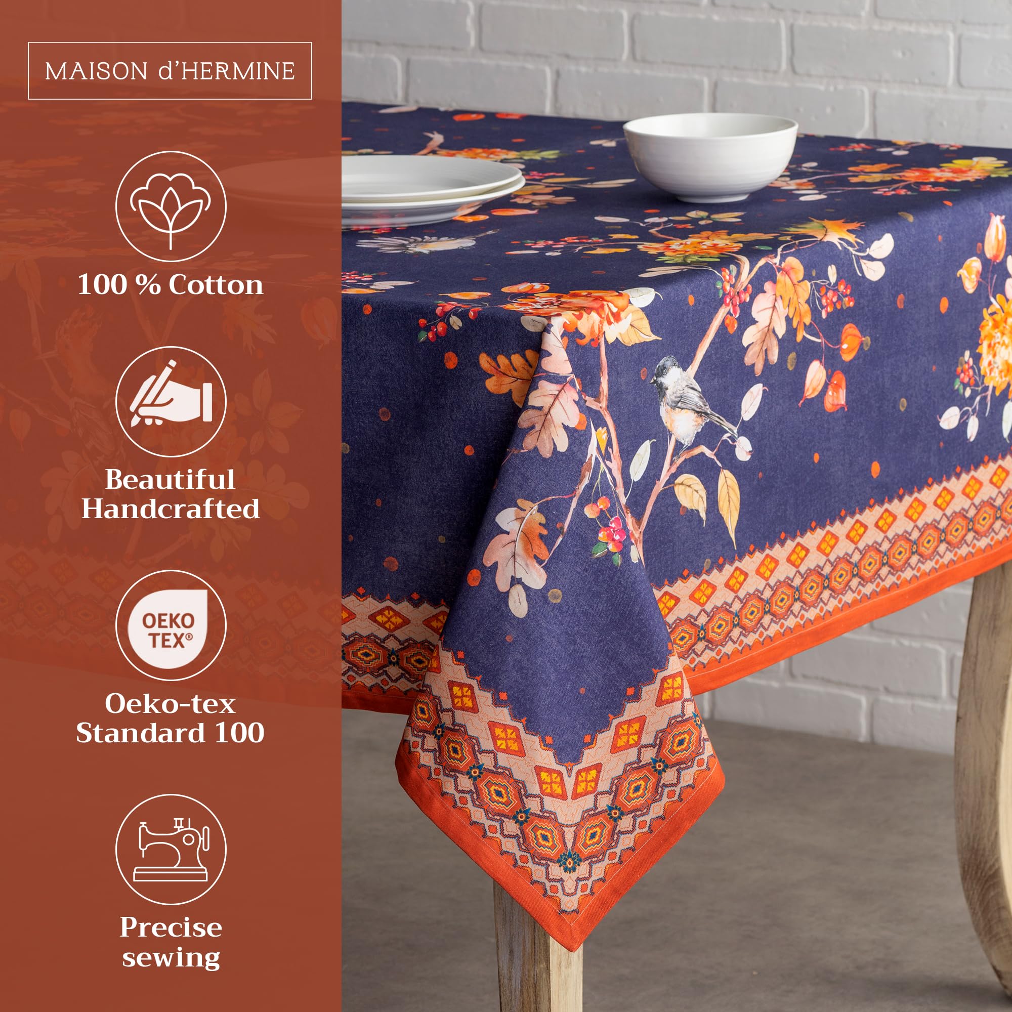 Maison D' Hermine 100% Cotton Table Cover - 54''X72'' Rectangle Decorative Tablecloth - Washable Tablecloths For Dining, Home &