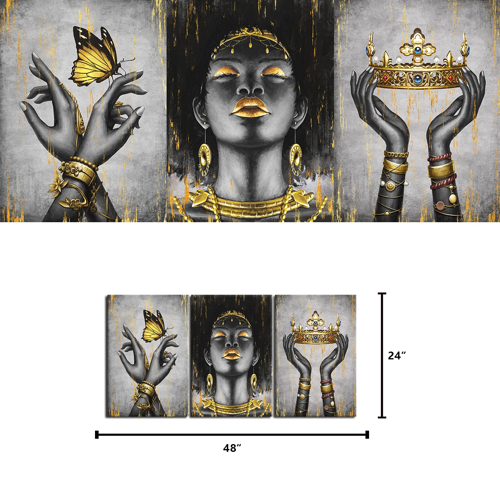 Welmeco Elegant African American Woman With Gold Crown Fashion Accessories Painting Giclee Prints Black Girl Canvas Poster Galle