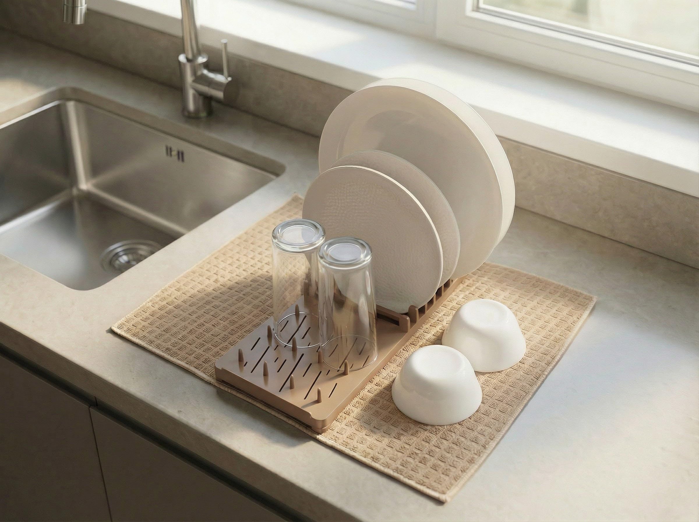 Homecloud Dish Drying Rack/Plate Rack With Microfiber Stretch Elastic Band Dish Mat  Thickened Pp Material, SpaceSaving And Li