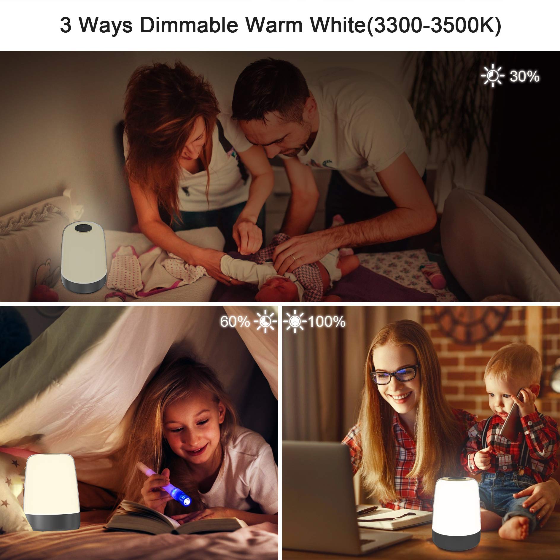 winshine Touch Wake Up Night Light with Sunrise Simulation Alarm Clock  3 Ways Dimmable Warm White Bedside Lamp for Kid Bedrooms RGB Ambient Table Nightstand Light Sleep Aid Snooze Timer Mode