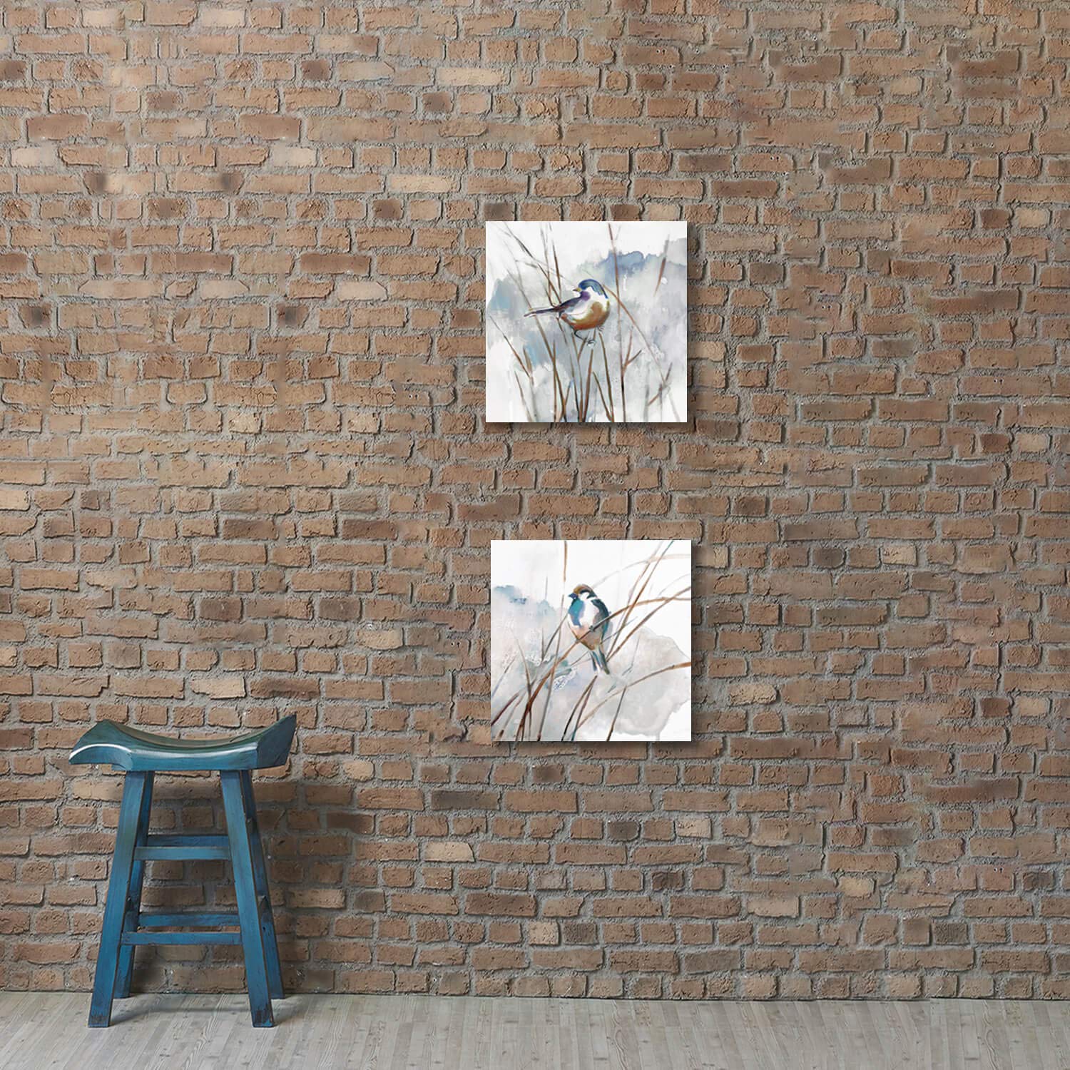 Abstract Picture Bird Wall Art: Animal Birds On Reed Watercolor Artwork Prints On Canvas For Bedroom (12    X 12    X 2 Panels)