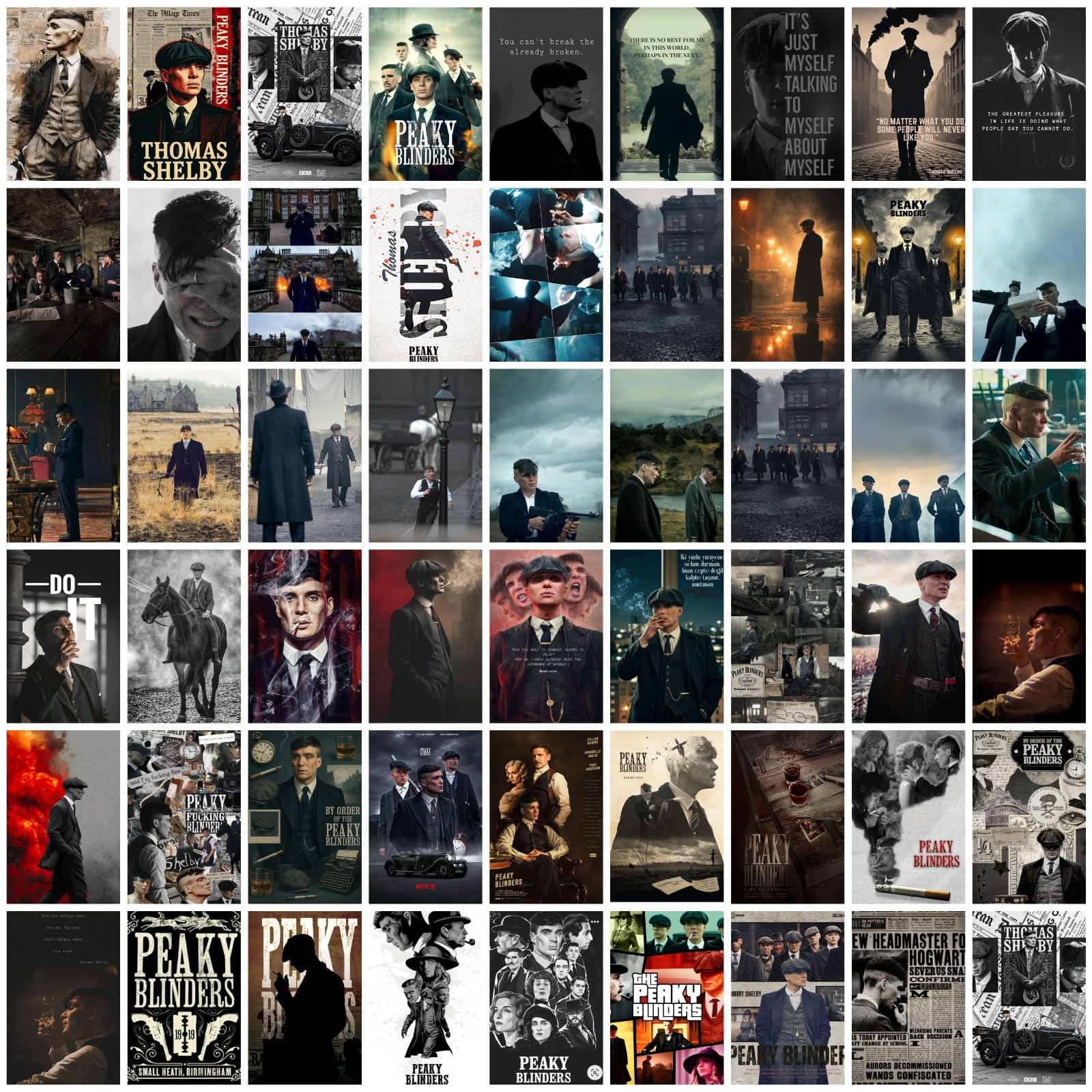 Peaky Blinders Posters Collage Set Of 54 | 4X6 Inch Portrait Mini Wall Art | Dark Vintage Aesthetic, Classic Crime Drama Room De