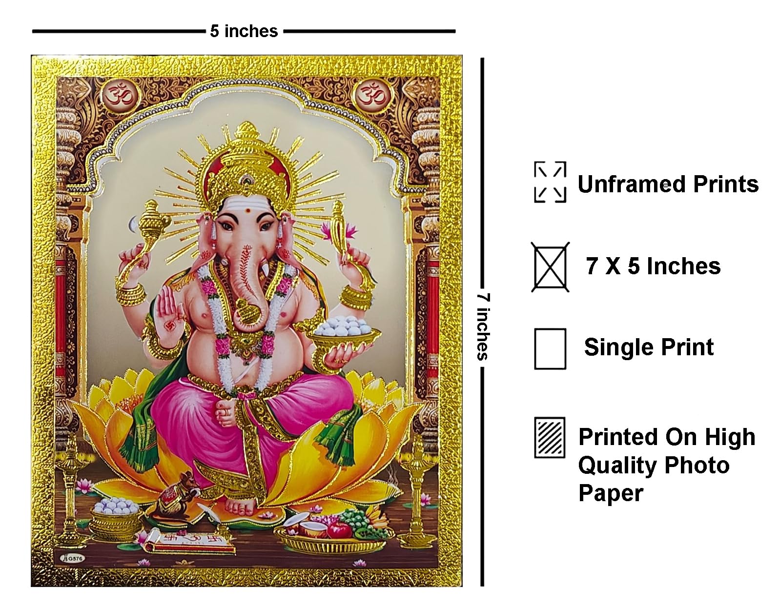 Rastogi Handicraft Best Of Indian Reprint Hindu God Poster/Picture With Golden Foil Unframed (Blessing-Ganesh-Ji-7''X5'')
