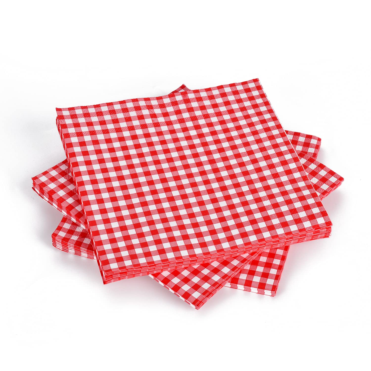 Gatherfun Disposable Red And White Gingham Paper Napkins (Pack Of 50)
