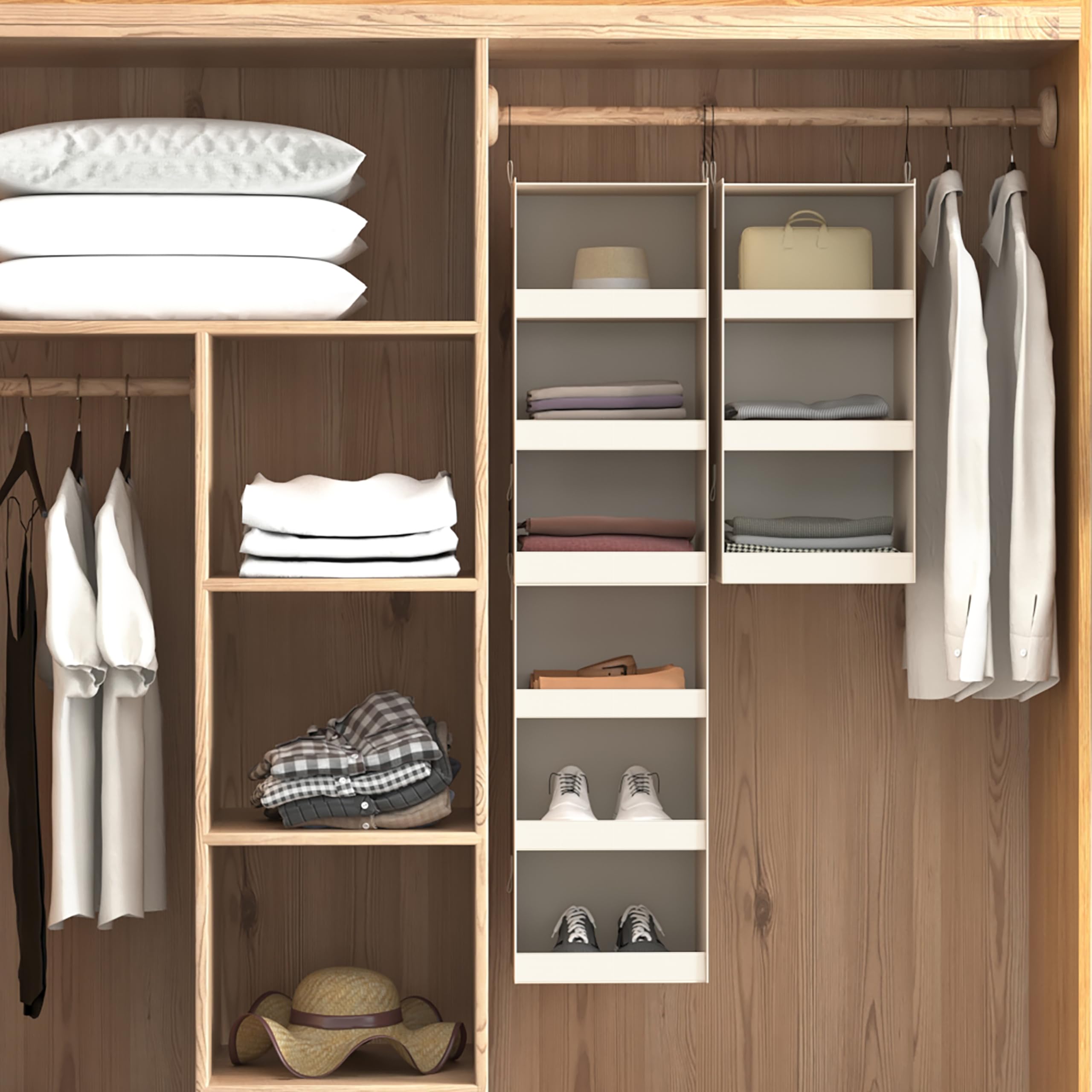 Flybox Closet Organizer And Storage, Collapsible Hanging Closet Organizer, 3 Shelf Sturdy Baby Closet Organizer & Ideal For Rv,C