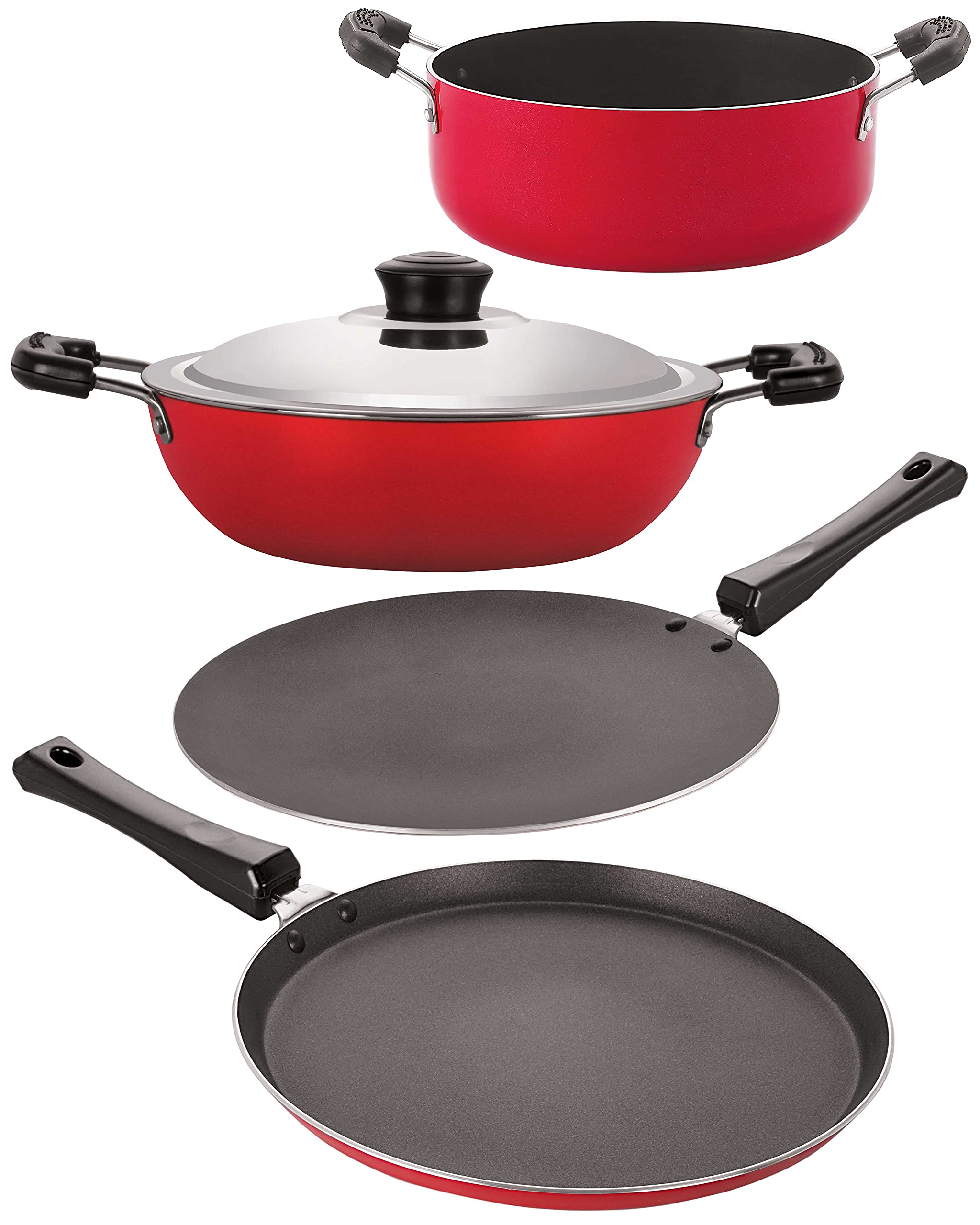 Nirlon Aluminium Non Stick Cooking Pots & Pans Set Of 4 Pieces (Ft11_Ct12_Dkd(J)_Cs24)