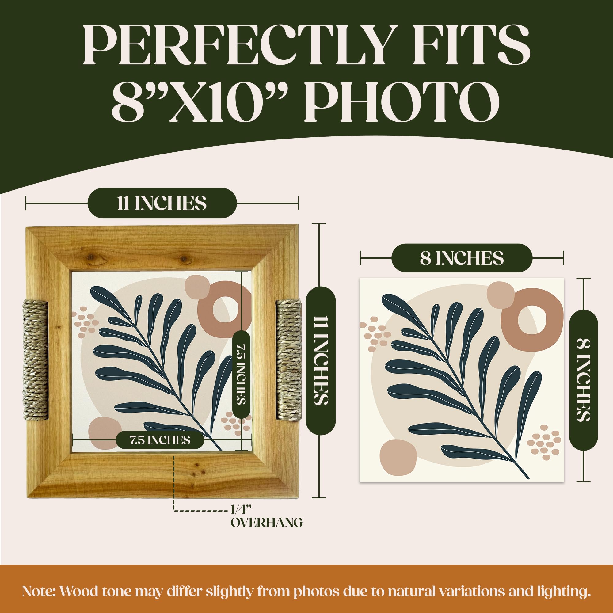 Fairwood Way - Rattan and Wood Picture Frame for 8x8 Inch Photo or Artwork - Boho, Coastal, or Beach Photo Frame, Wooden Decorat