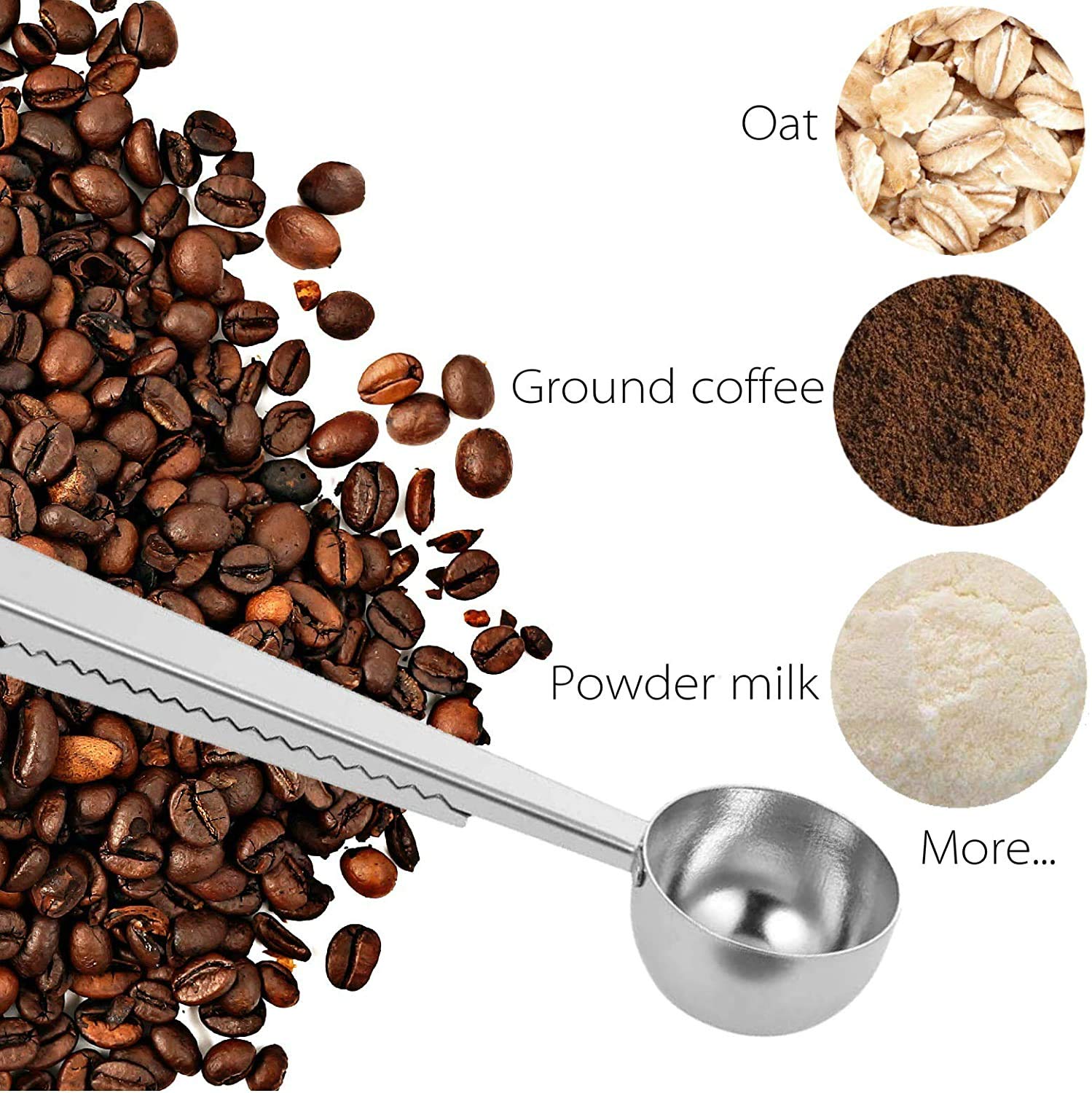 2 Pack Of Coffee Scoops, Stainless Steel Measuring Scoop, With Coffee Bag Clip, Suitable For Ground Coffee, Espresso Beans, Milk