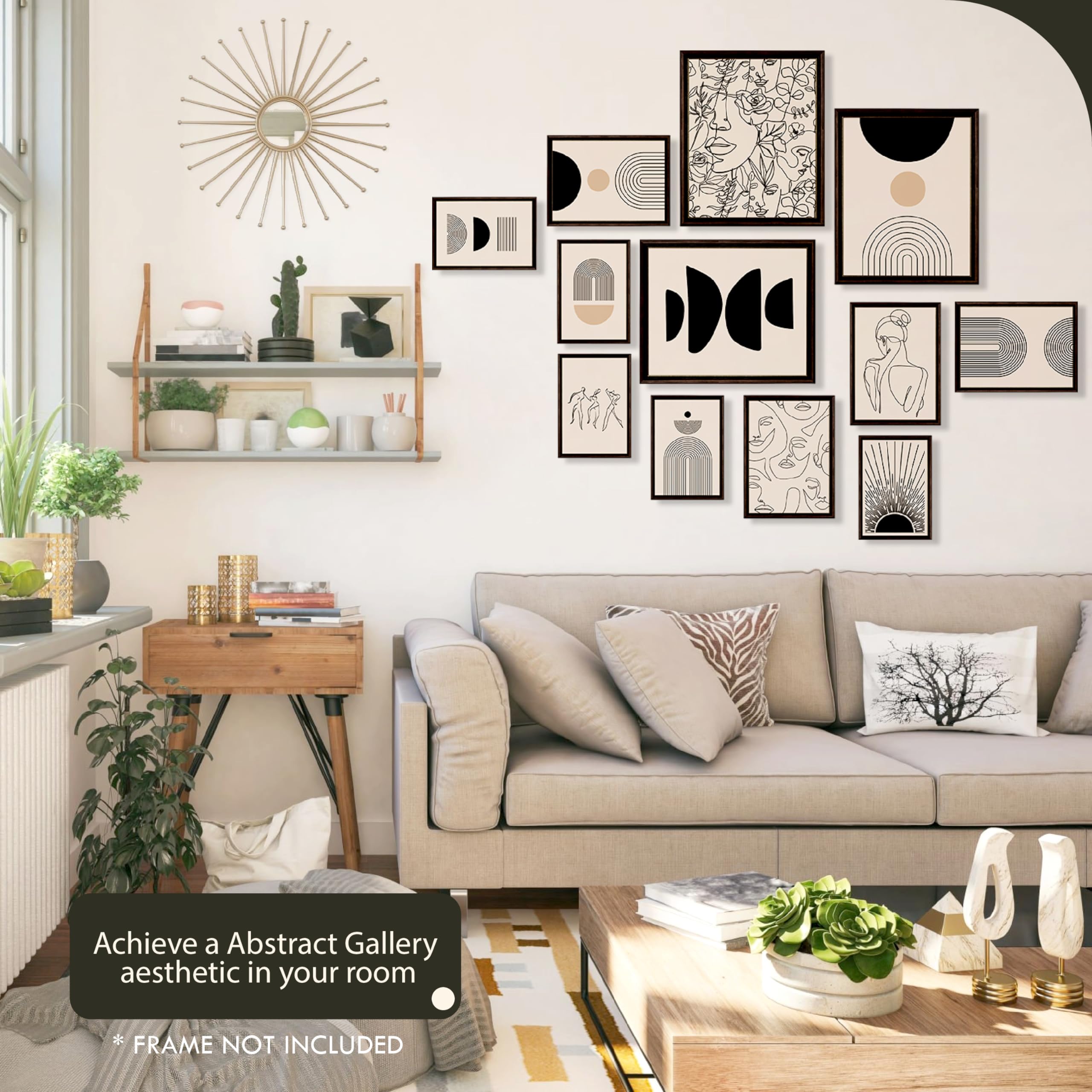 97 Decor Abstract Wall Art Prints - Boho Abstract Art Wall Decor, Neutral Geometric Minimalist Wall Art, Black Beige Line Art Bo