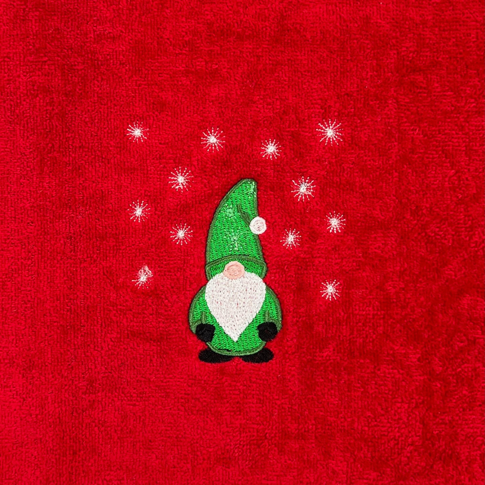Serafina Home Holiday Christmas Guest Hand Towels: Festive Embroidered Gnome Country Farmhouse Red Terrycloth Towels With Winter