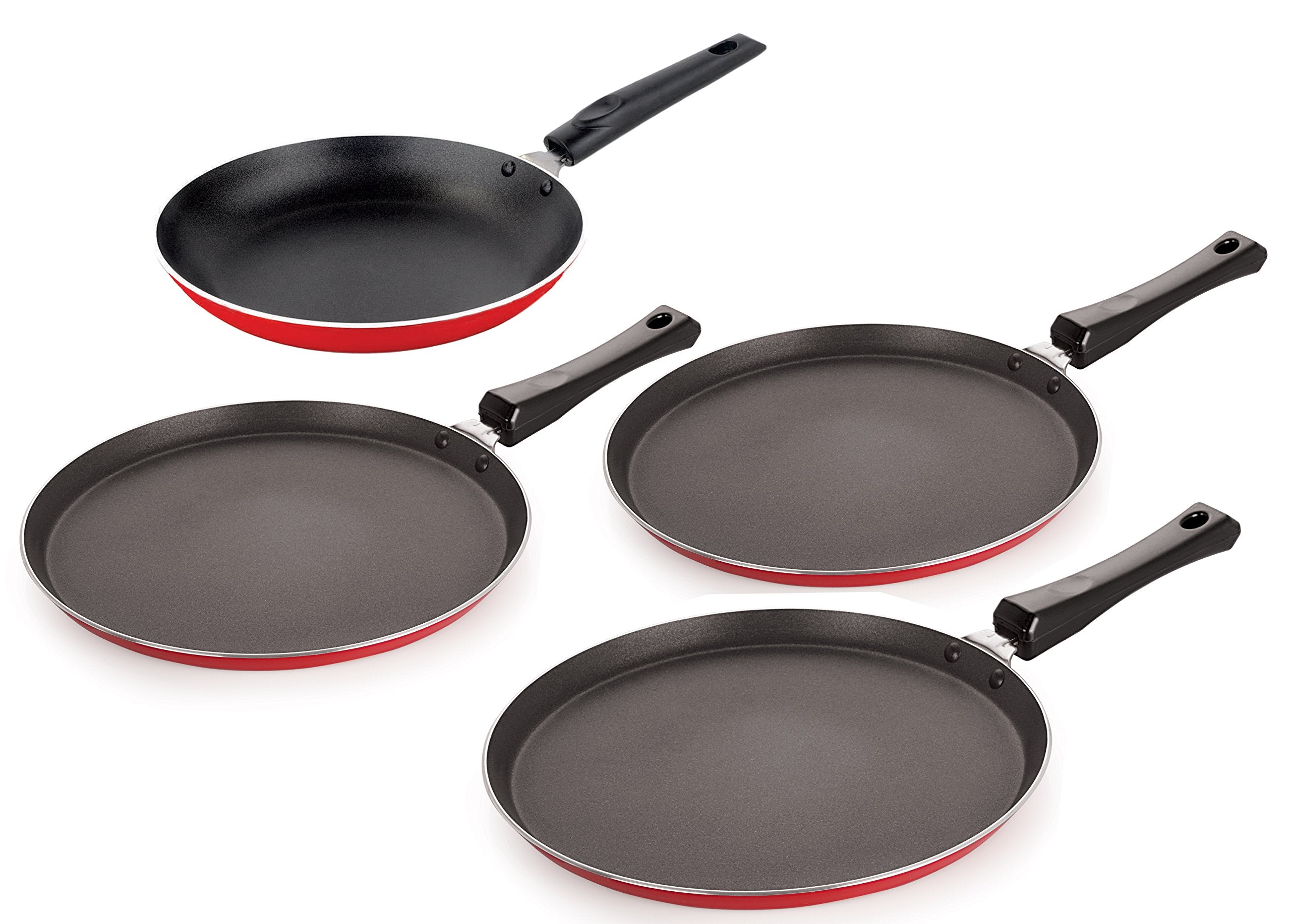 Nirlon NonStick Aluminium Cookware Set, 4Pieces, Red (26_Ft12_Ft13_Tp_Ft11)