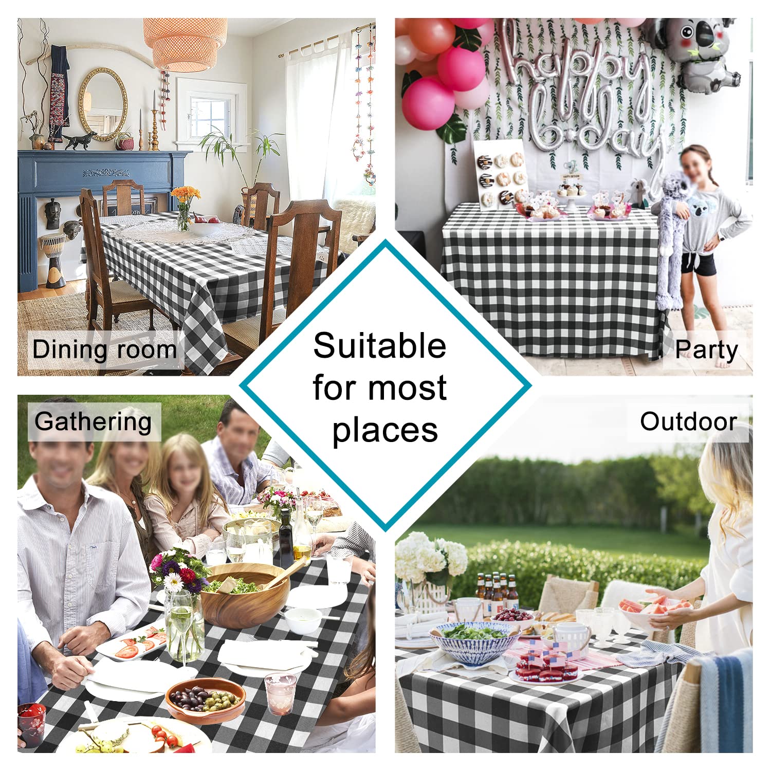 Hiasan 60 X 102 Inch Checkered Tablecloth Rectangle - Stain Resistant, Spillproof And Washable Gingham Table Cloth For Outdoor P