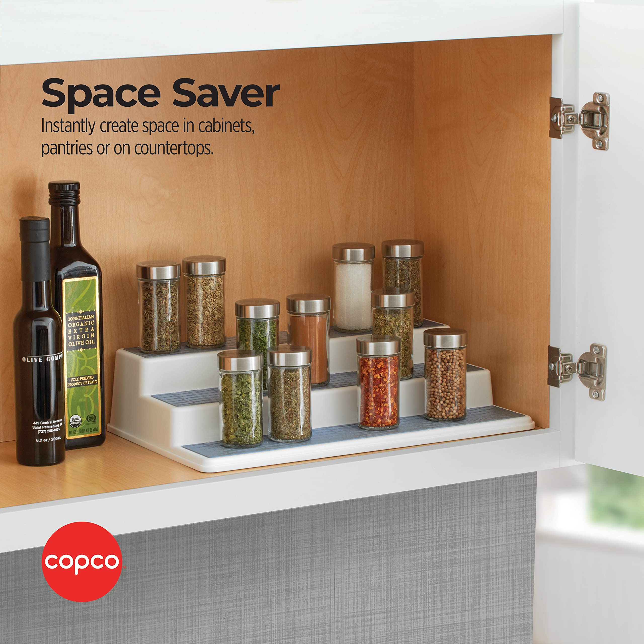 Copco Non-Skid 3-Tier Spice Pantry Organizer, 15-Inch, Durable Gray